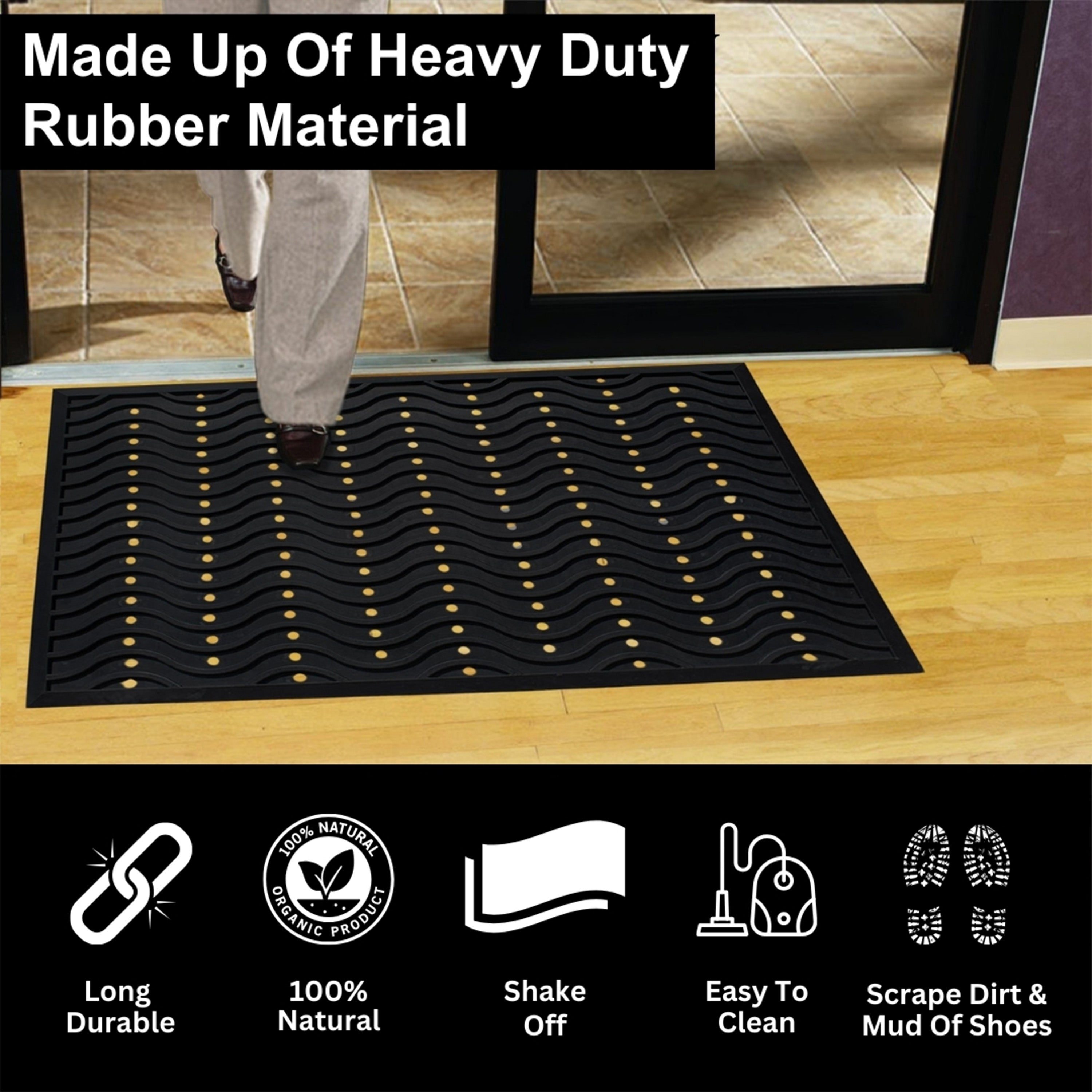 A1HC Commercial Rubber Floor Mat – Heavy Duty Non-Slip Wave Pattern Drainage Rubber Entry Mat Indoor Outdoor