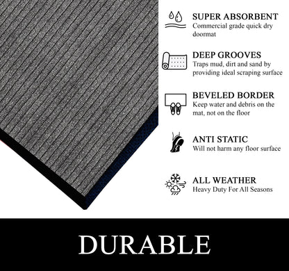 A1HC Indoor Outdoor Doormat, Non-Slip Rubber Mat for Entrance, Patio, Garage and Office - Stripe