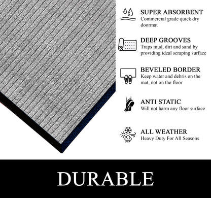 A1HC Indoor Outdoor Doormat, Non-Slip Rubber Mat for Entrance, Patio, Garage and Office - Stripe