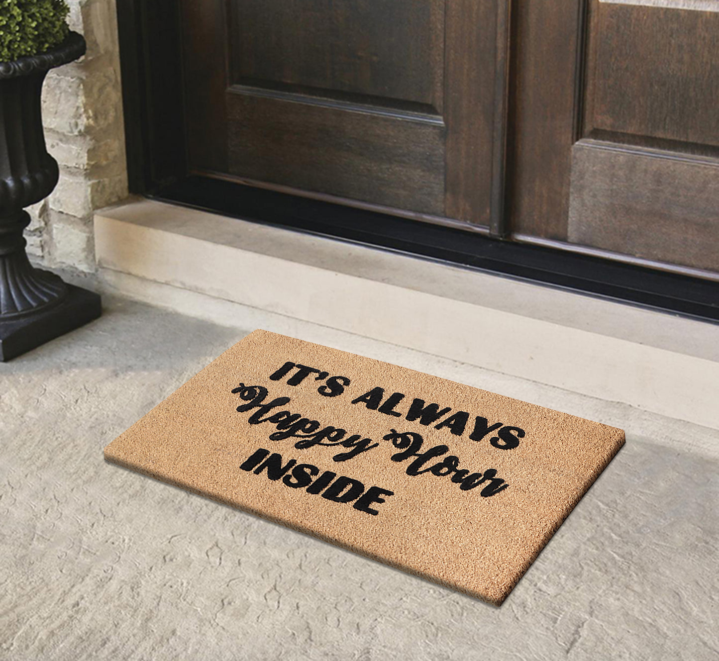 A1HC Natural Coir Flocked Door mat with Heavy Duty Non-Slip PVC Backing, Low-Profile Durable Doormat