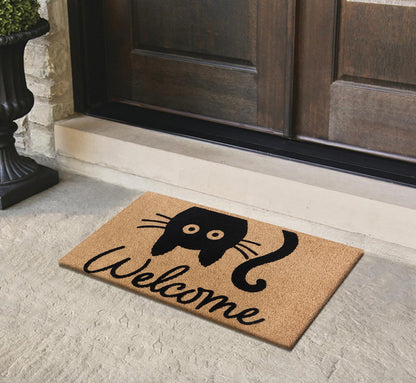 A1HC Natural Coir Flocked Door mat with Heavy Duty Non-Slip PVC Backing, Low-Profile Durable Doormat