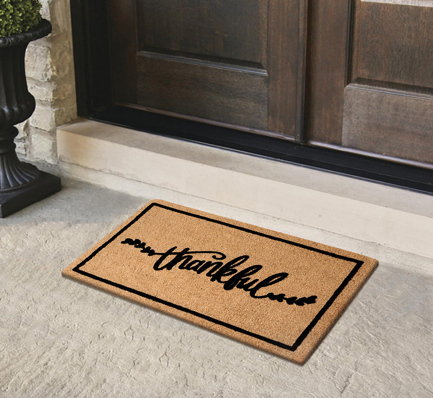 A1HC Natural Coir Flocked Door mat with Heavy Duty Non-Slip PVC Backing, Low-Profile Durable Doormat