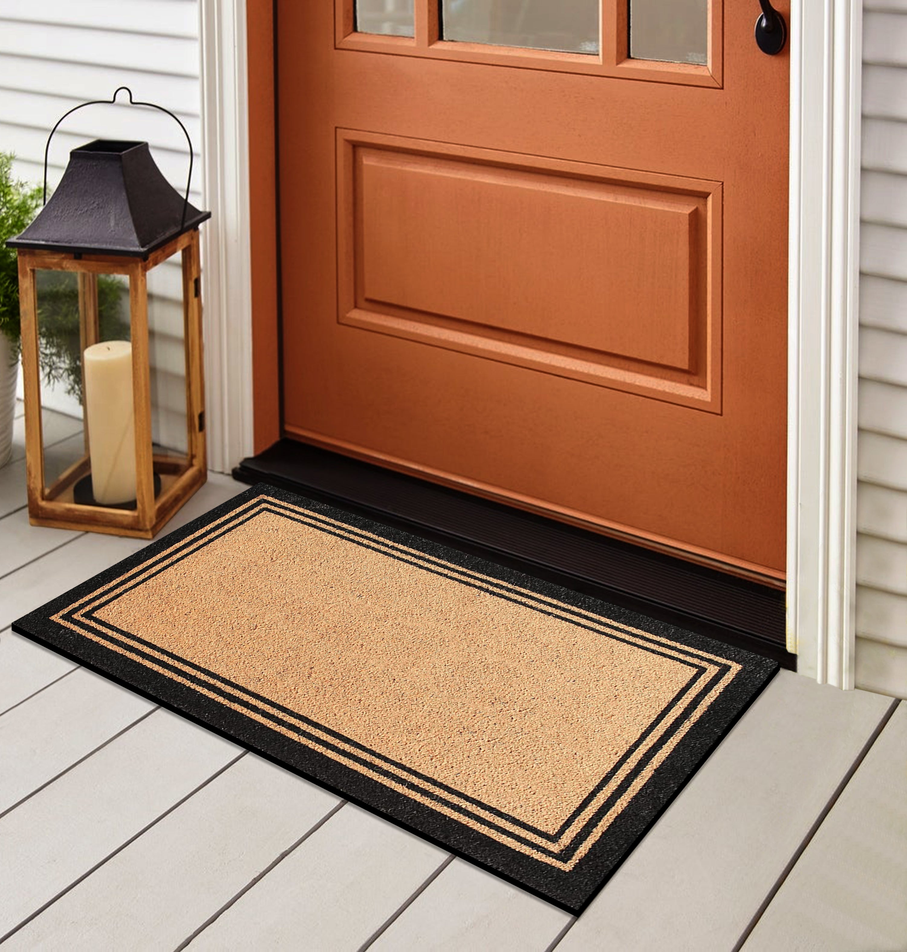 A1HC Natural Coir Doormat with Classic Border Heavy Duty PVC Backing Front Door Entry Mat 18" x 30"