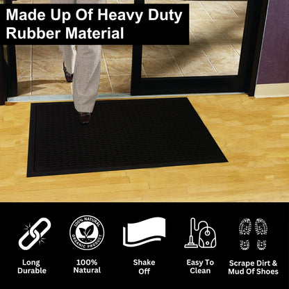 A1HC Natural Rubber Premium Capsule Scrapper Floor Mat for Commercial & Heavy Traffic Area Black