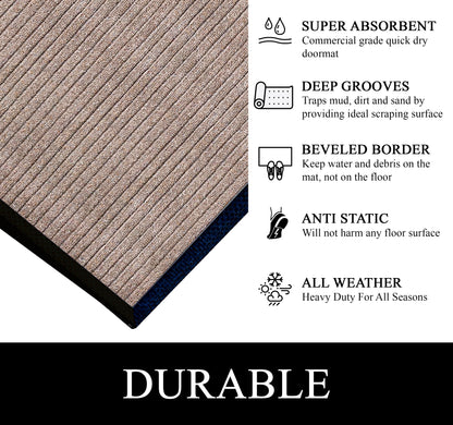 A1HC Indoor Outdoor Doormat, Non-Slip Rubber Mat for Entrance, Patio, Garage and Office - Stripe