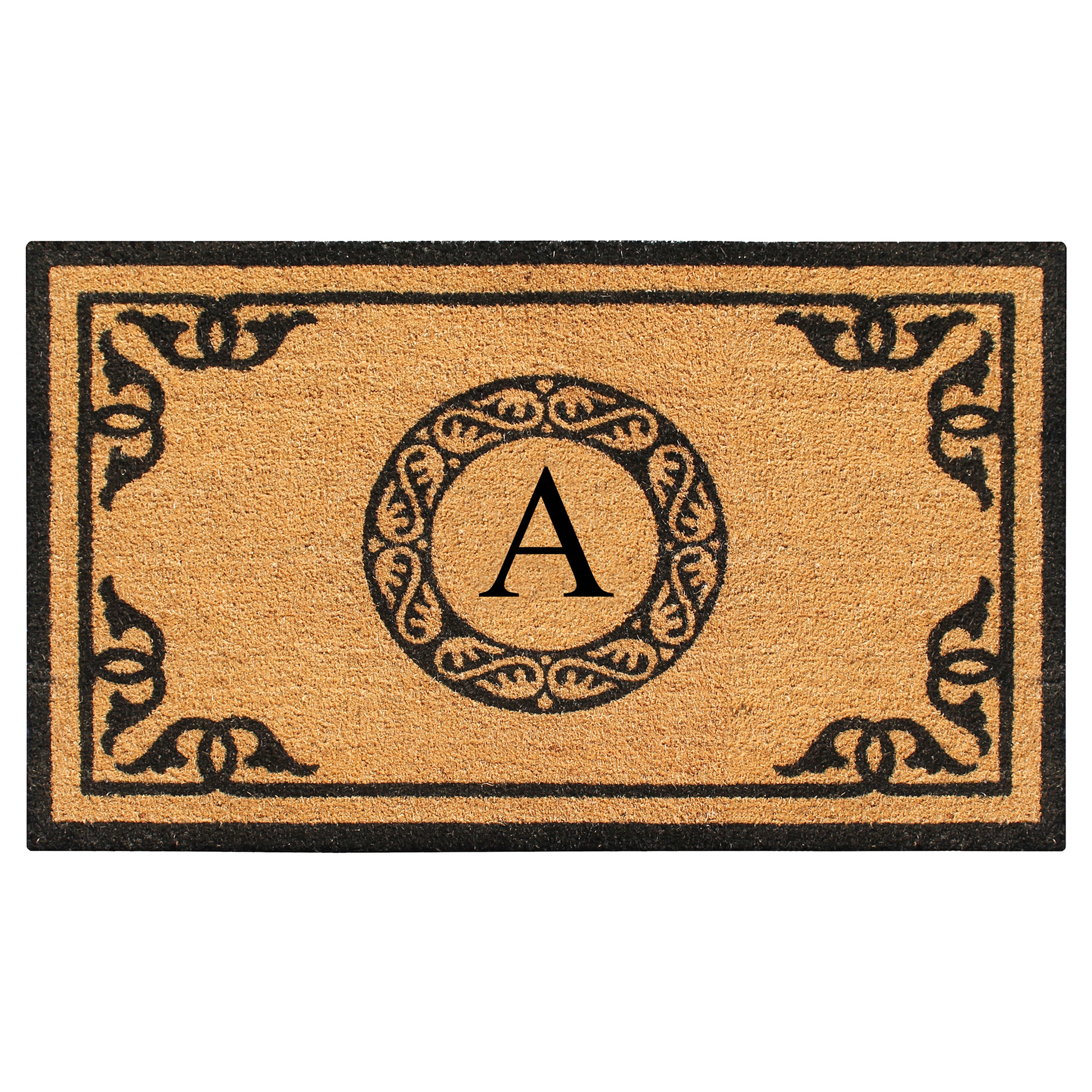 A1HC Personalized Monogram Coir Door Mat – Front Door Mat with Decorative Border, PVC Backing Outdoor Entryway Doormat
