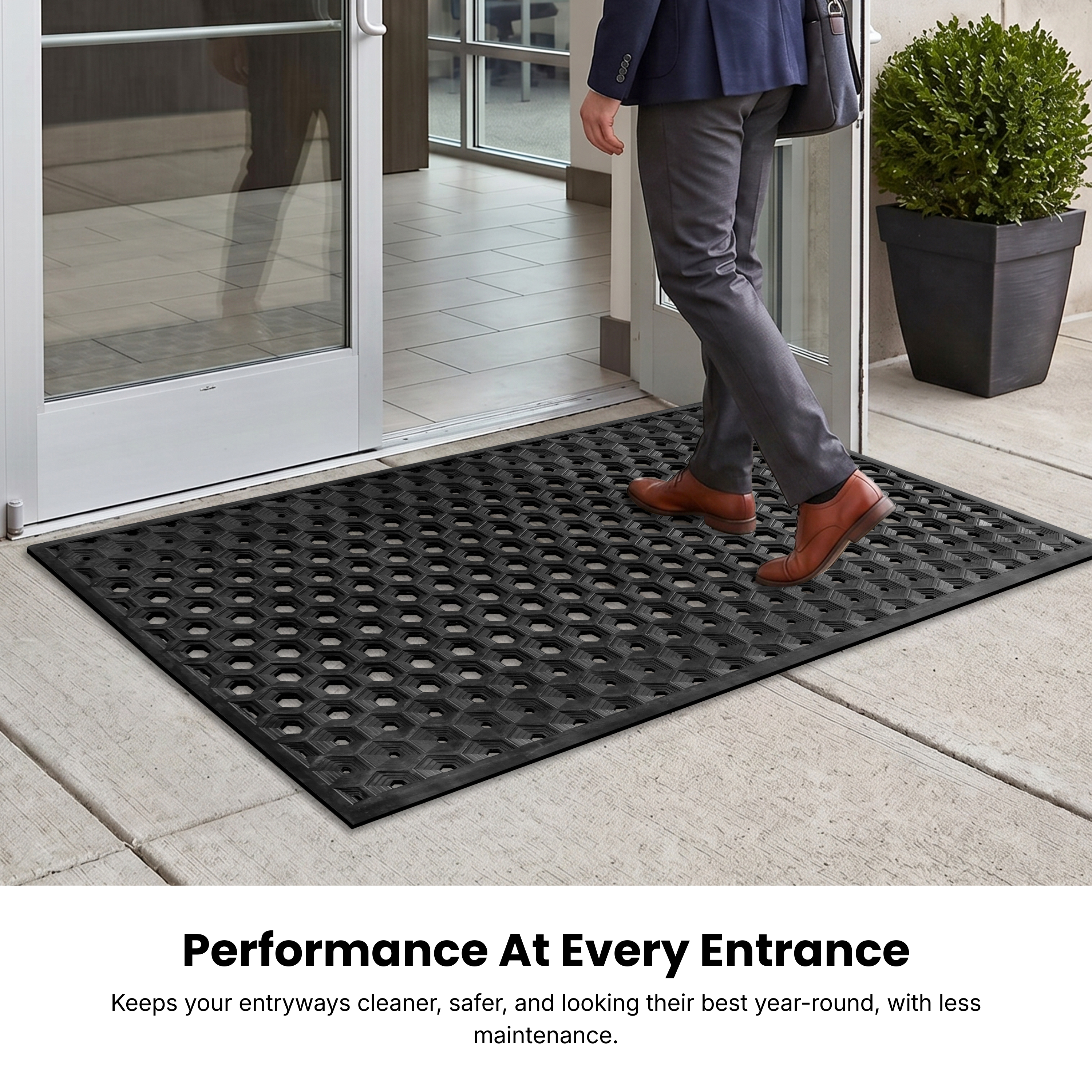 Subhera Collection Heavy Duty Rubber Door Mat, Non-Slip Drainage with Dirt Scraper, Outside Doormat for Front Pool Deck & Patio All-Weather 100% Won't Curl or Blow Away