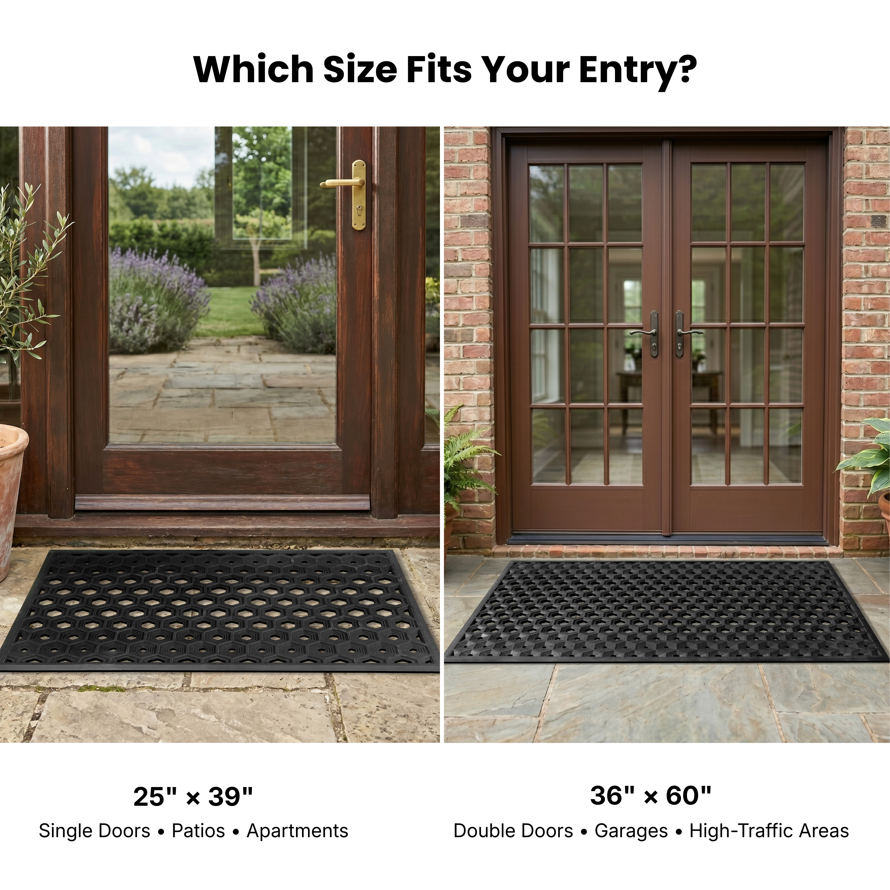 Subhera Collection Heavy Duty Rubber Door Mat, Non-Slip Drainage with Dirt Scraper, Outside Doormat for Front Pool Deck & Patio All-Weather 100% Won't Curl or Blow Away