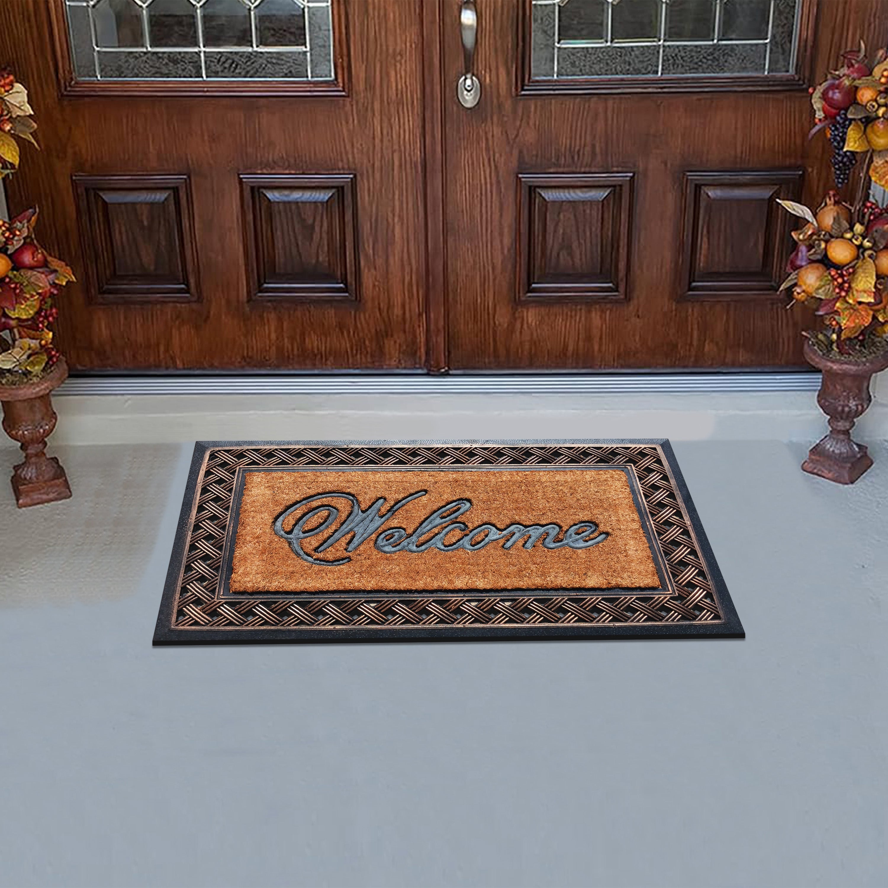outdoor entry mat coir rubber woven frame design