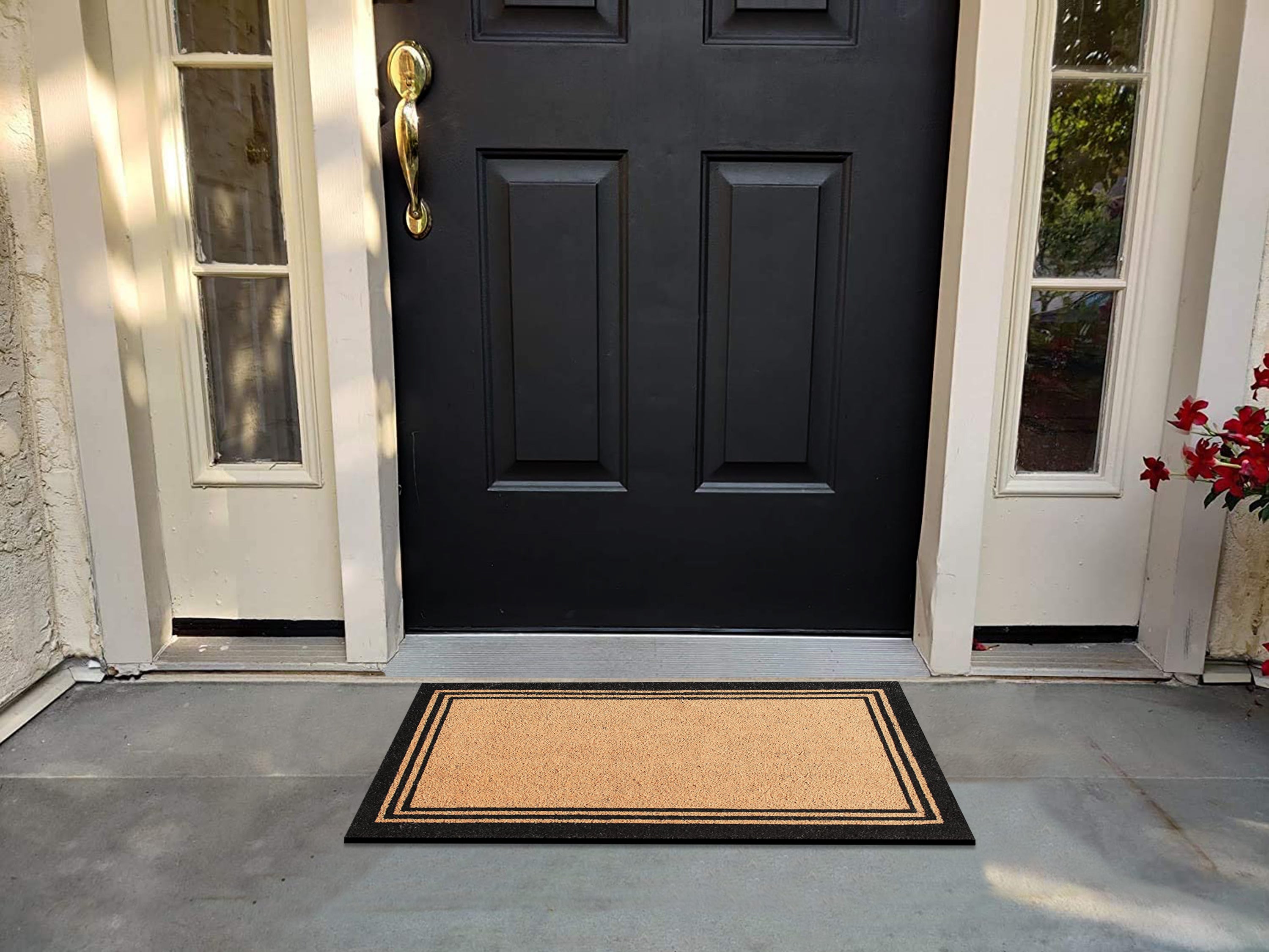 A1HC Natural Coir Doormat with Classic Border Heavy Duty PVC Backing Front Door Entry Mat 18" x 30"