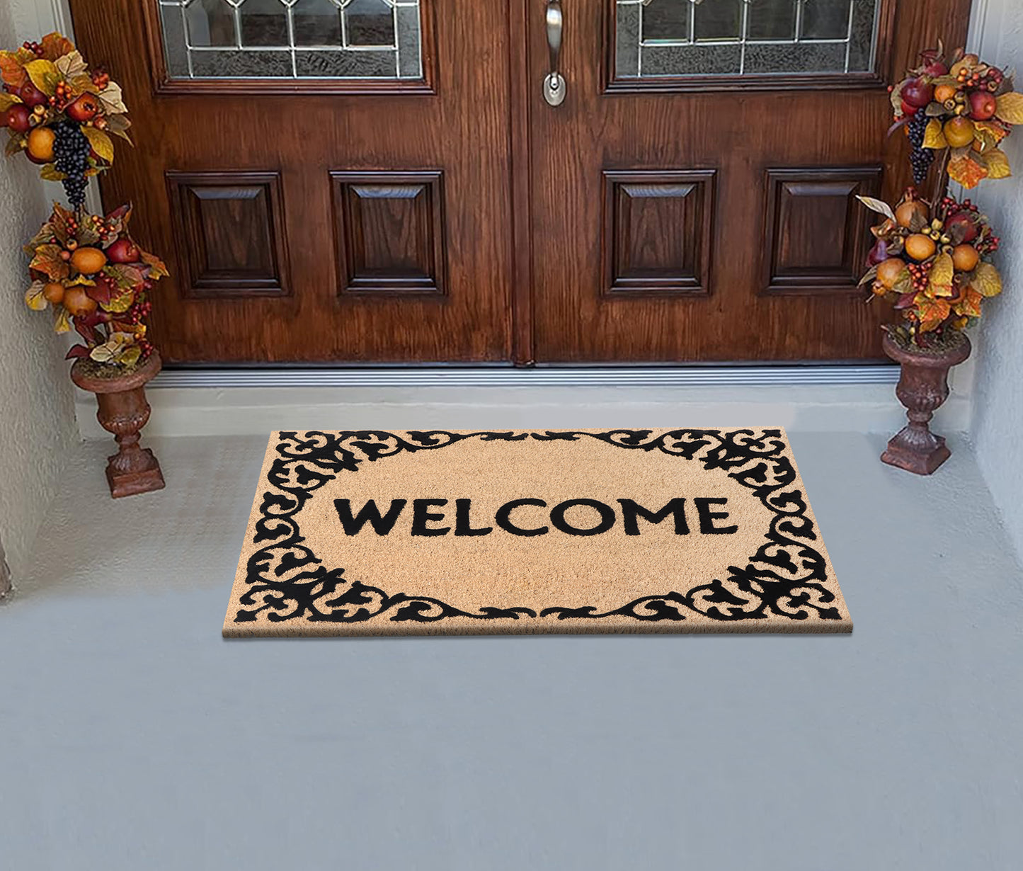 A1HC Natural Coir Flocked Door mat with Heavy Duty Non-Slip PVC Backing, Low-Profile Durable Doormat