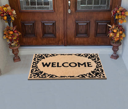 A1HC Natural Coir Flocked Door mat with Heavy Duty Non-Slip PVC Backing, Low-Profile Durable Doormat