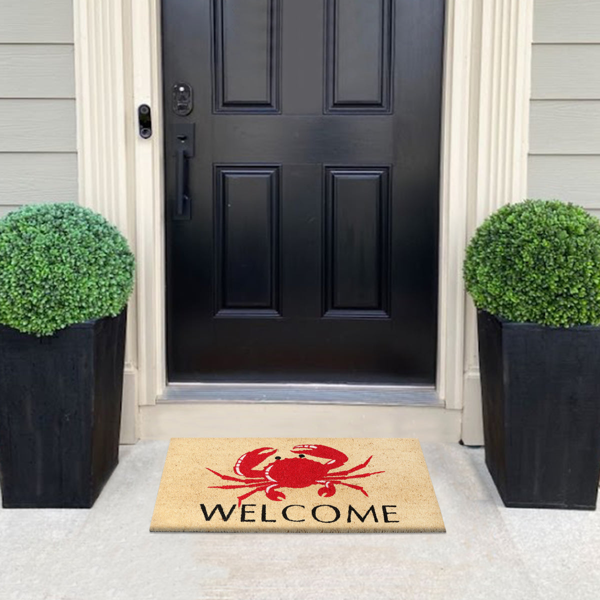 A1HC Natural Coco Coir Door Mat Crab Welcome Coastal Doormat with Heavy Duty Non-Slip PVC Backing - 18" x 30" - Easy to Clean, Welcome Mat for Home, Low-Profile Durable Doormat