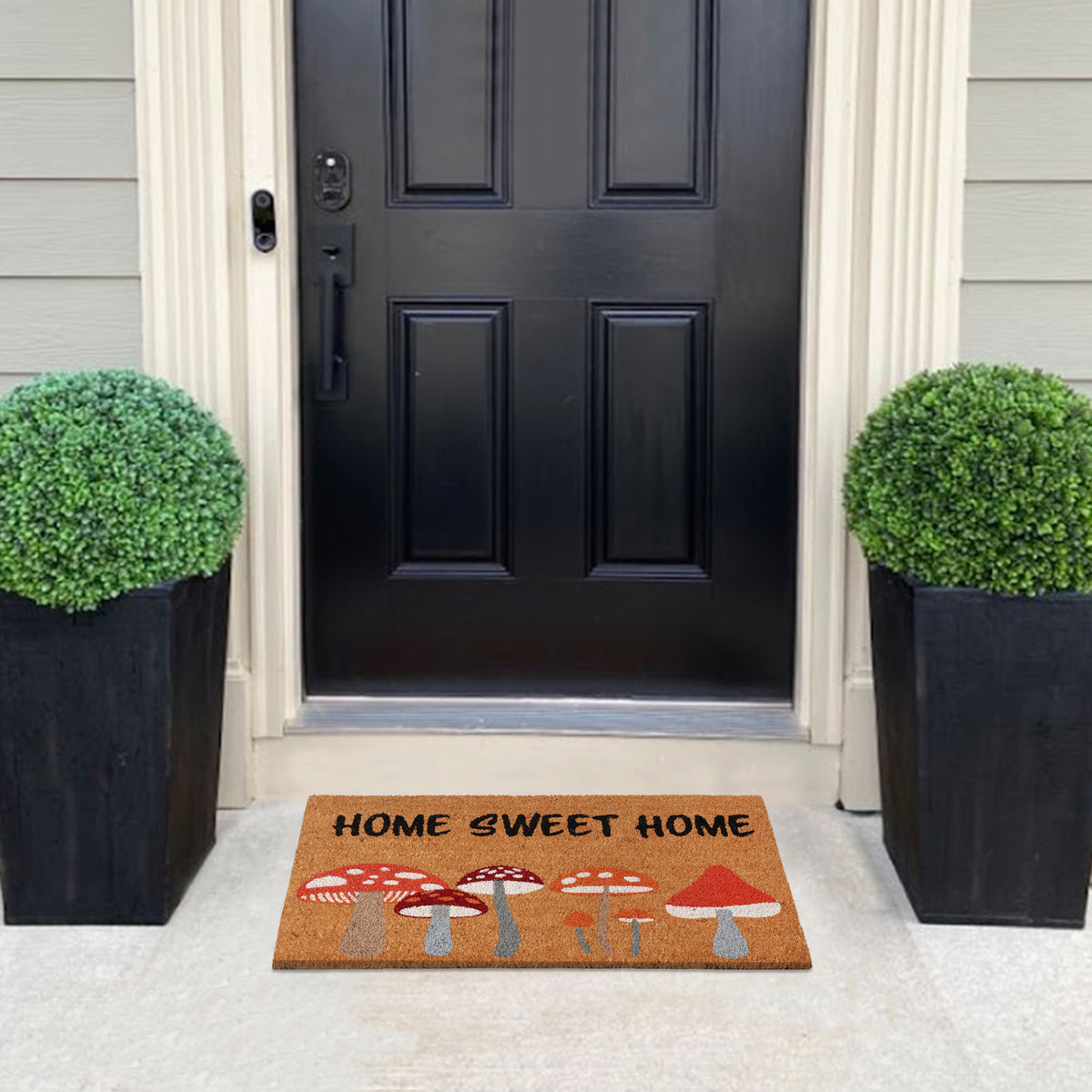 A1HC Natural Coco Coir Door Mat Home Sweet Home Mushroom Doormat with Heavy Duty Non-Slip PVC Backing - 18" x 30" - Easy to Clean, Welcome Mat for Home, Porch Decor Doormat