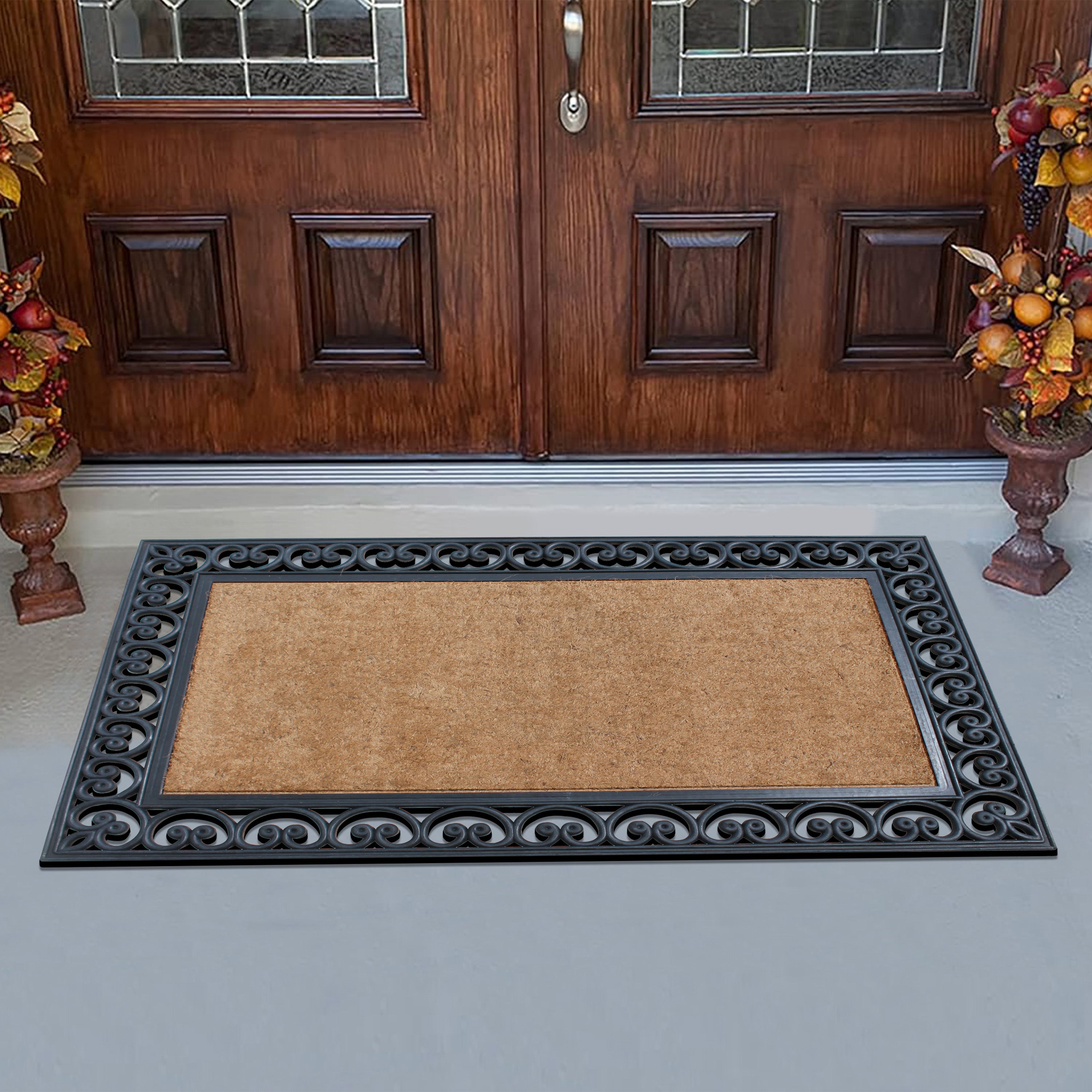 A1HC Plain Coir Rubber Door Mat 30" x 48" Outdoor Entryway Front Door Mat with Scroll Border