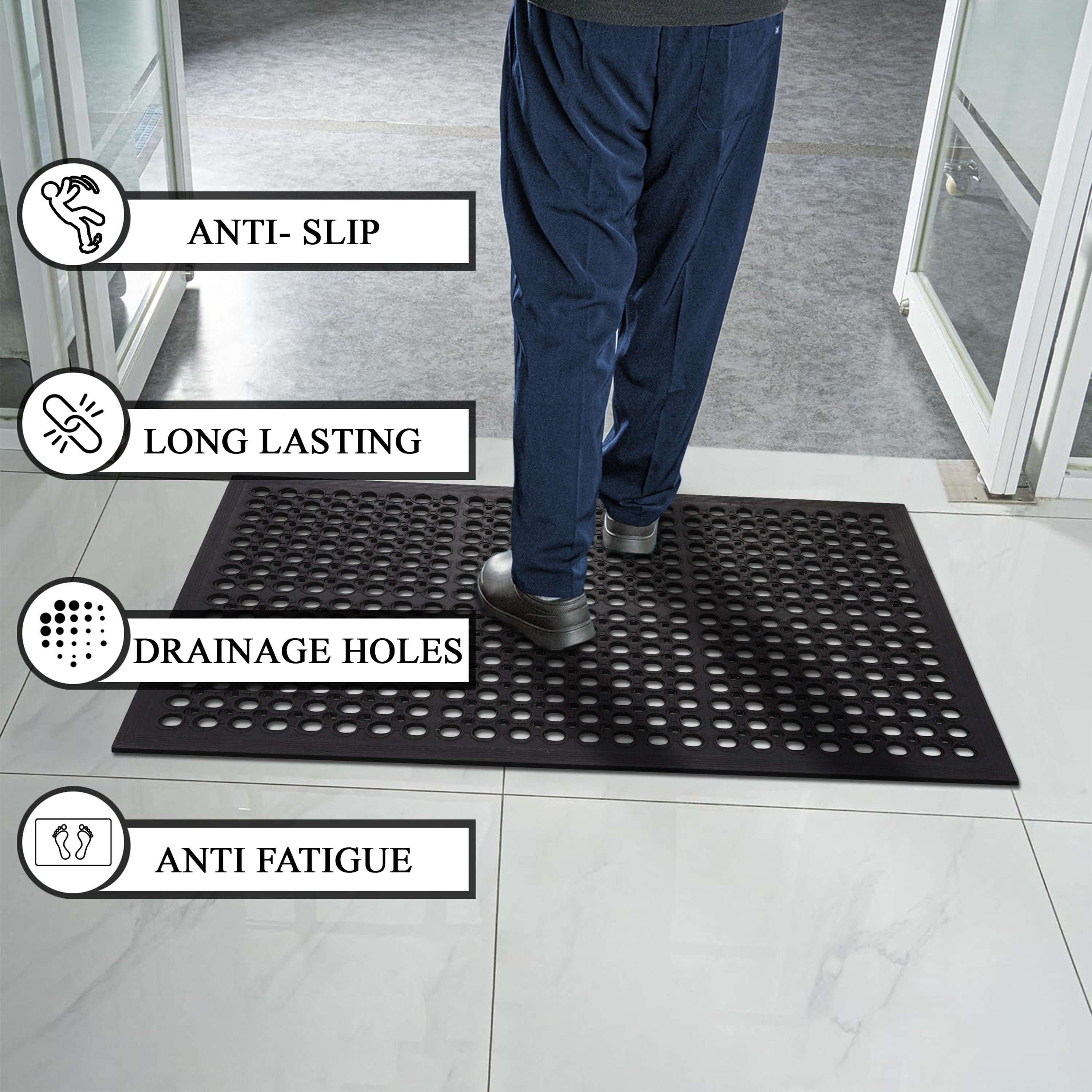A1HC Commercial Rubber Floor Mat – Heavy Duty Non-Slip Drainage Rubber Entry Mat for Indoor & Outdoor Use