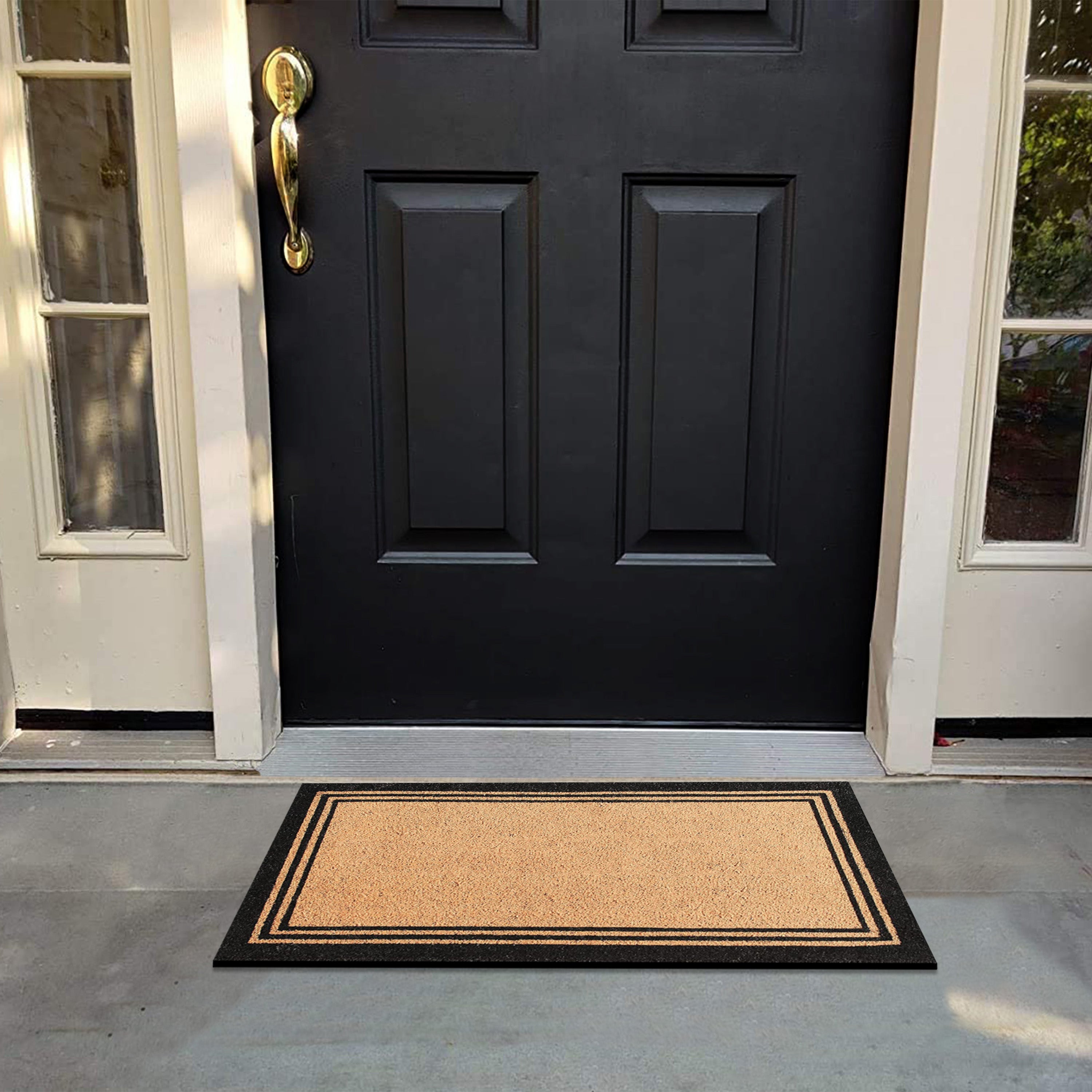 A1HC Border Design Coir Door Mat – Outdoor Coco Coir Front Door Mat with Non-Slip PVC Backing for Entryway, Porch & Patio