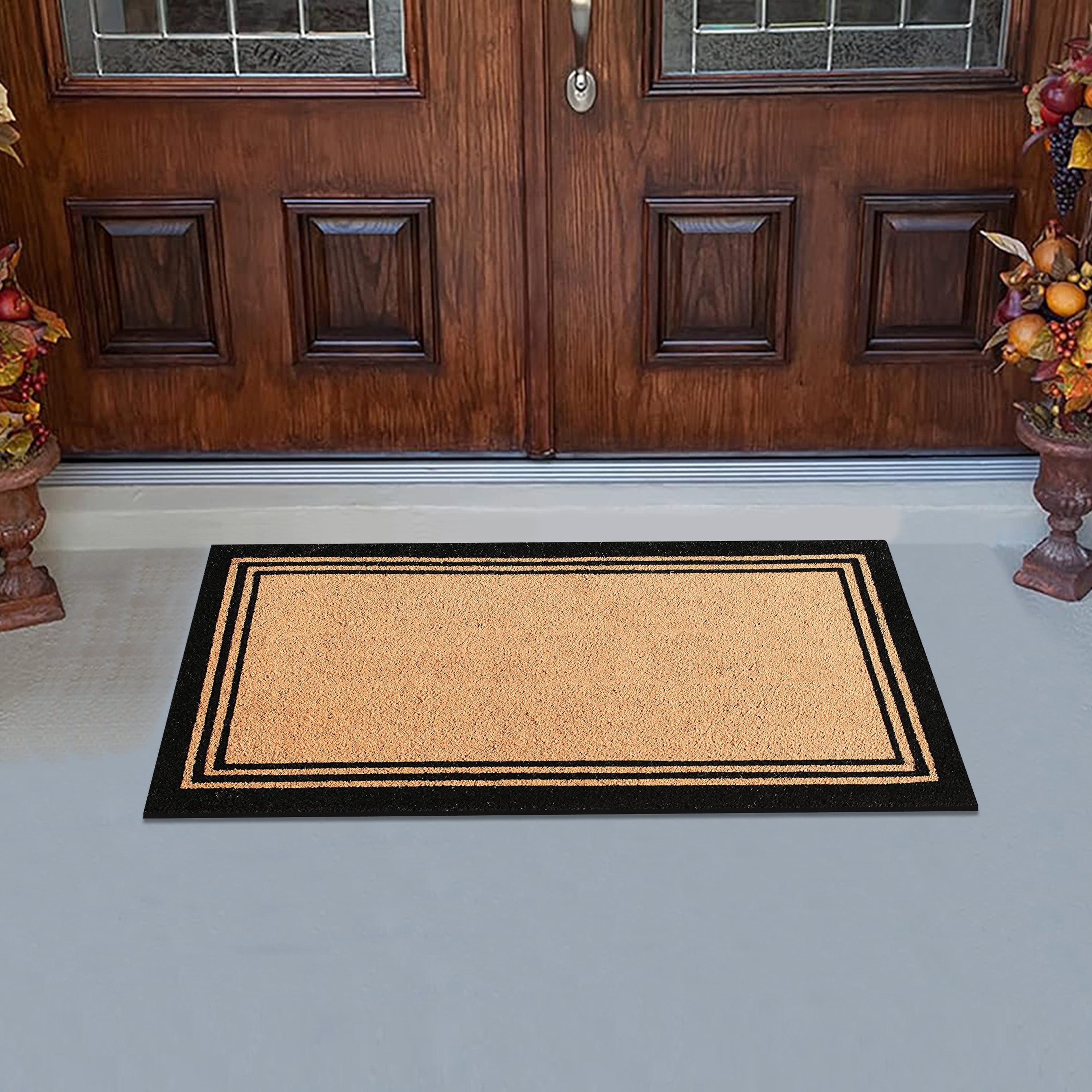 A1HC Border Design Coir Door Mat – Outdoor Coco Coir Front Door Mat with Non-Slip PVC Backing for Entryway, Porch & Patio