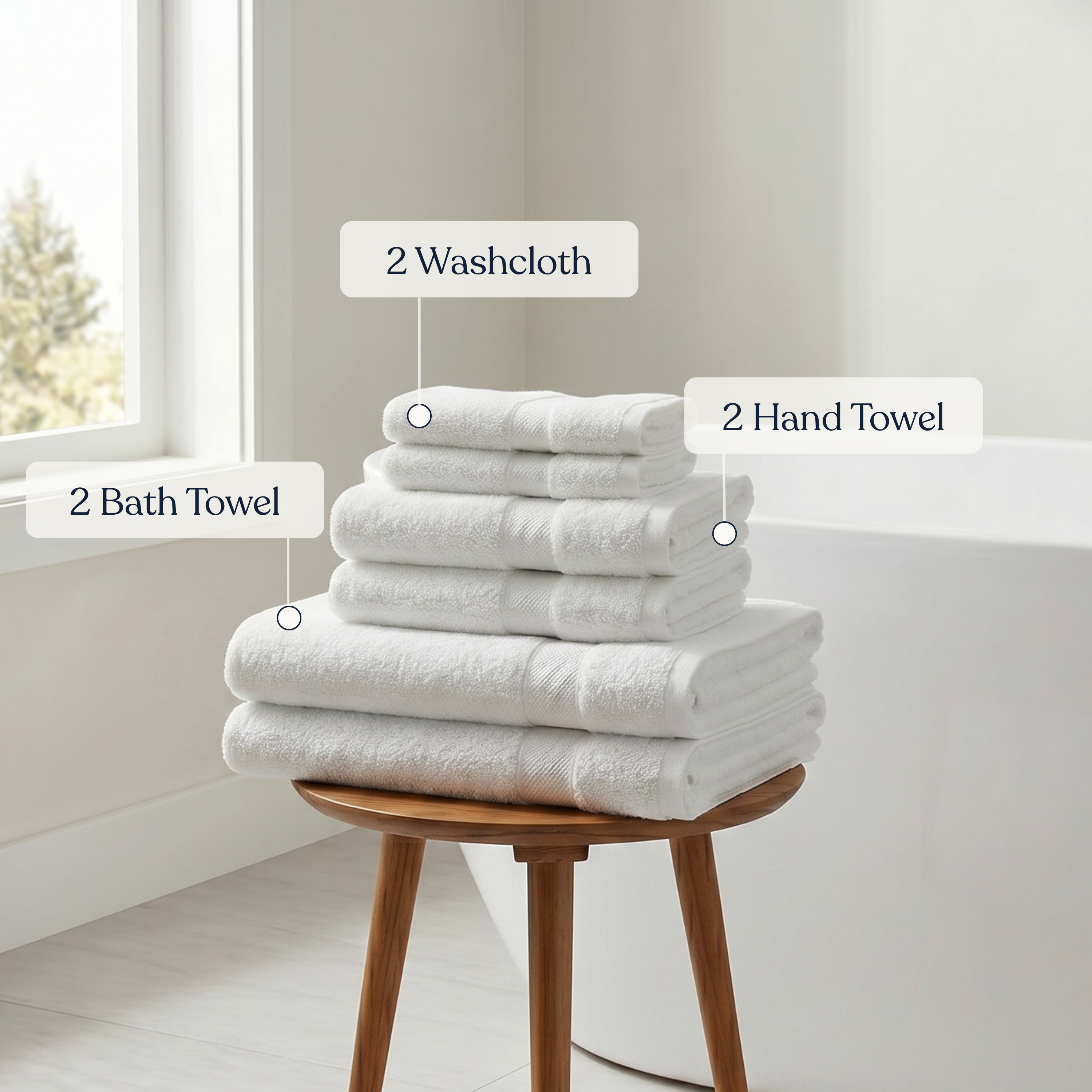 Delara GOTS Certified Organic Cotton Towel Set 6-Piece, Ultra-Plush Spa Towels - 2 Bath, 2 Hand, 2 Washcloths