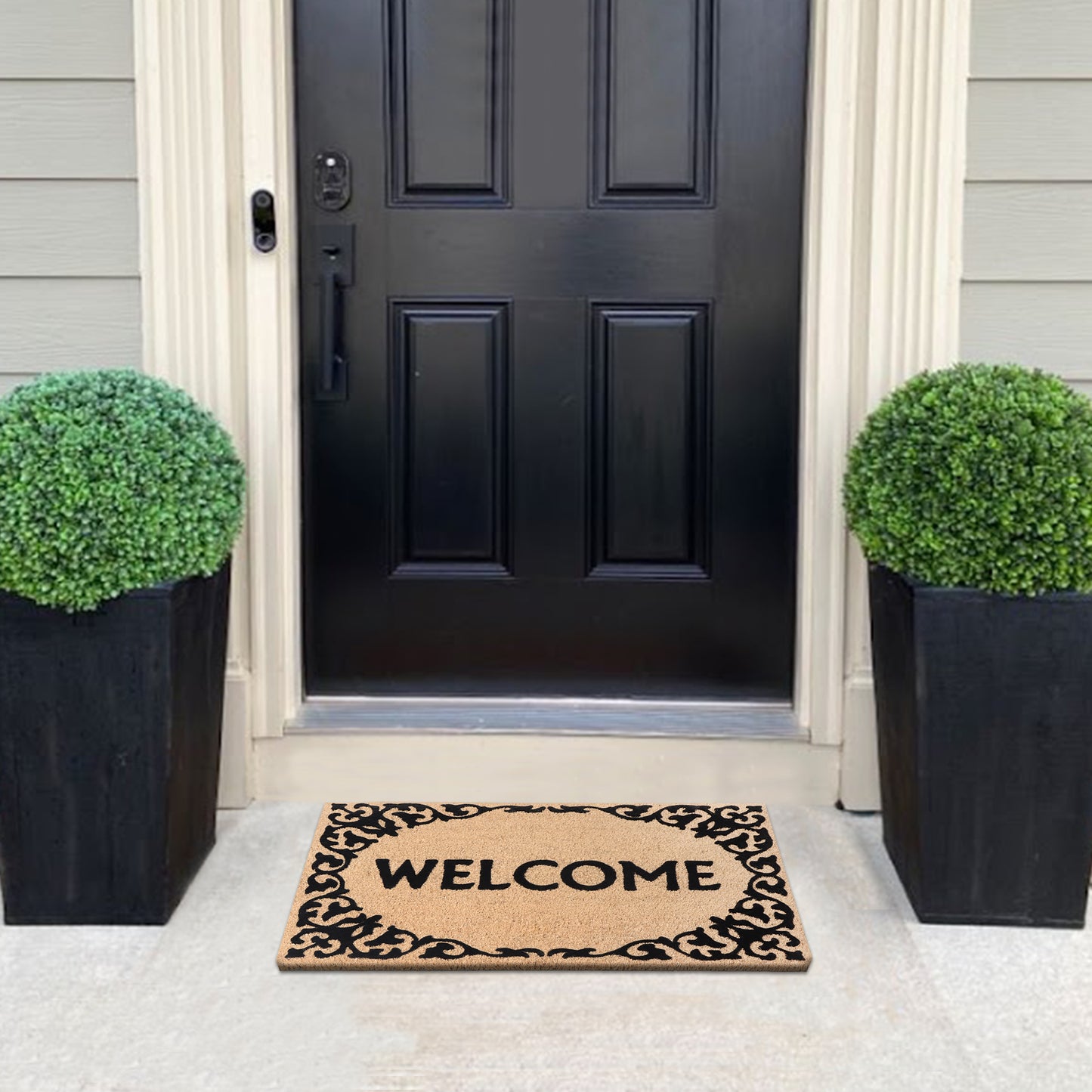 A1HC Natural Coir Flocked Door mat with Heavy Duty Non-Slip PVC Backing, Low-Profile Durable Doormat