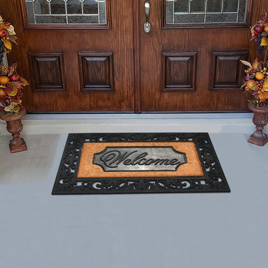 outdoor entry mat coir with welcome plaque center