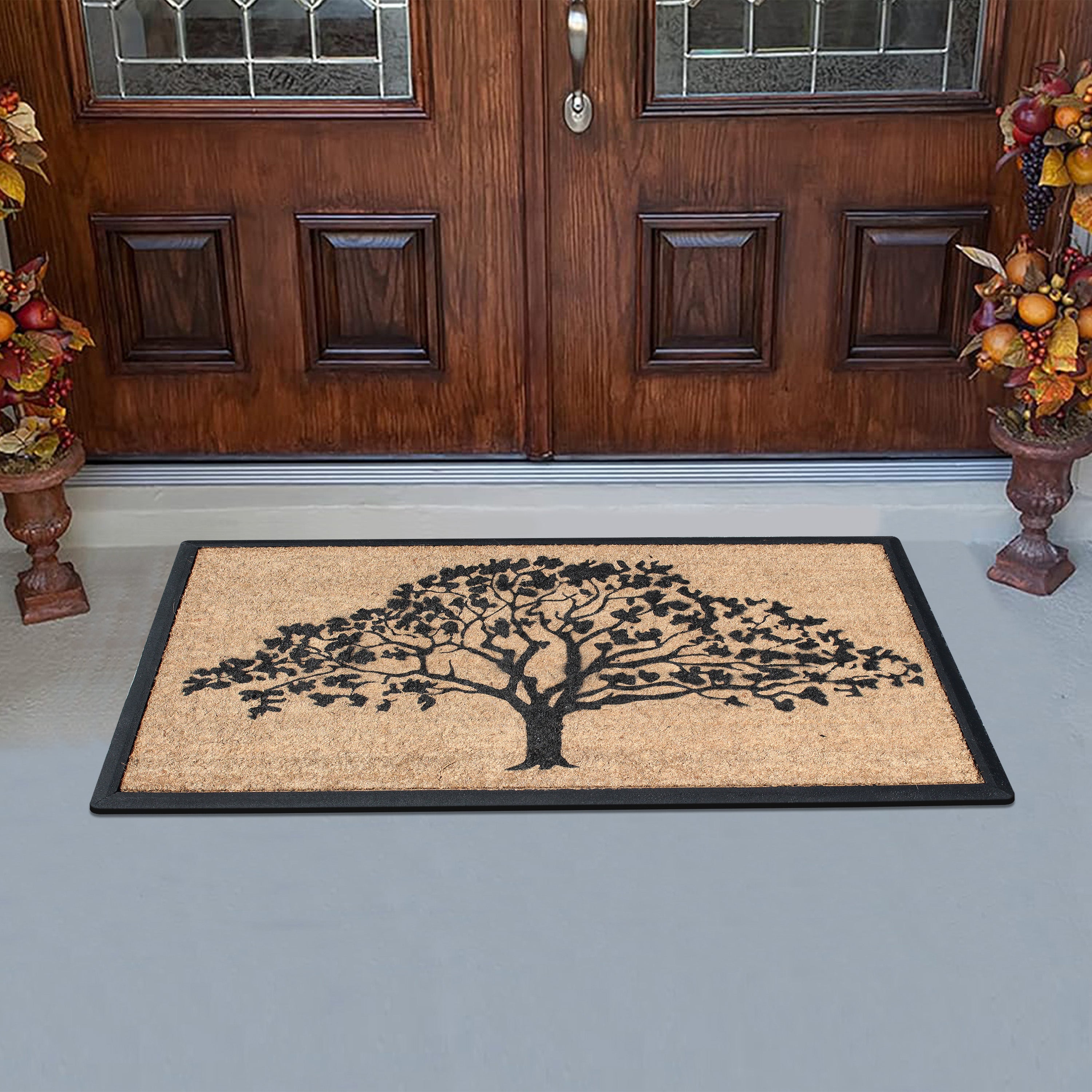 outdoor entry mat coir dirt scraper tree design