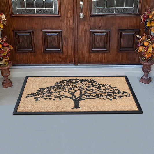 outdoor entry mat coir dirt scraper tree design