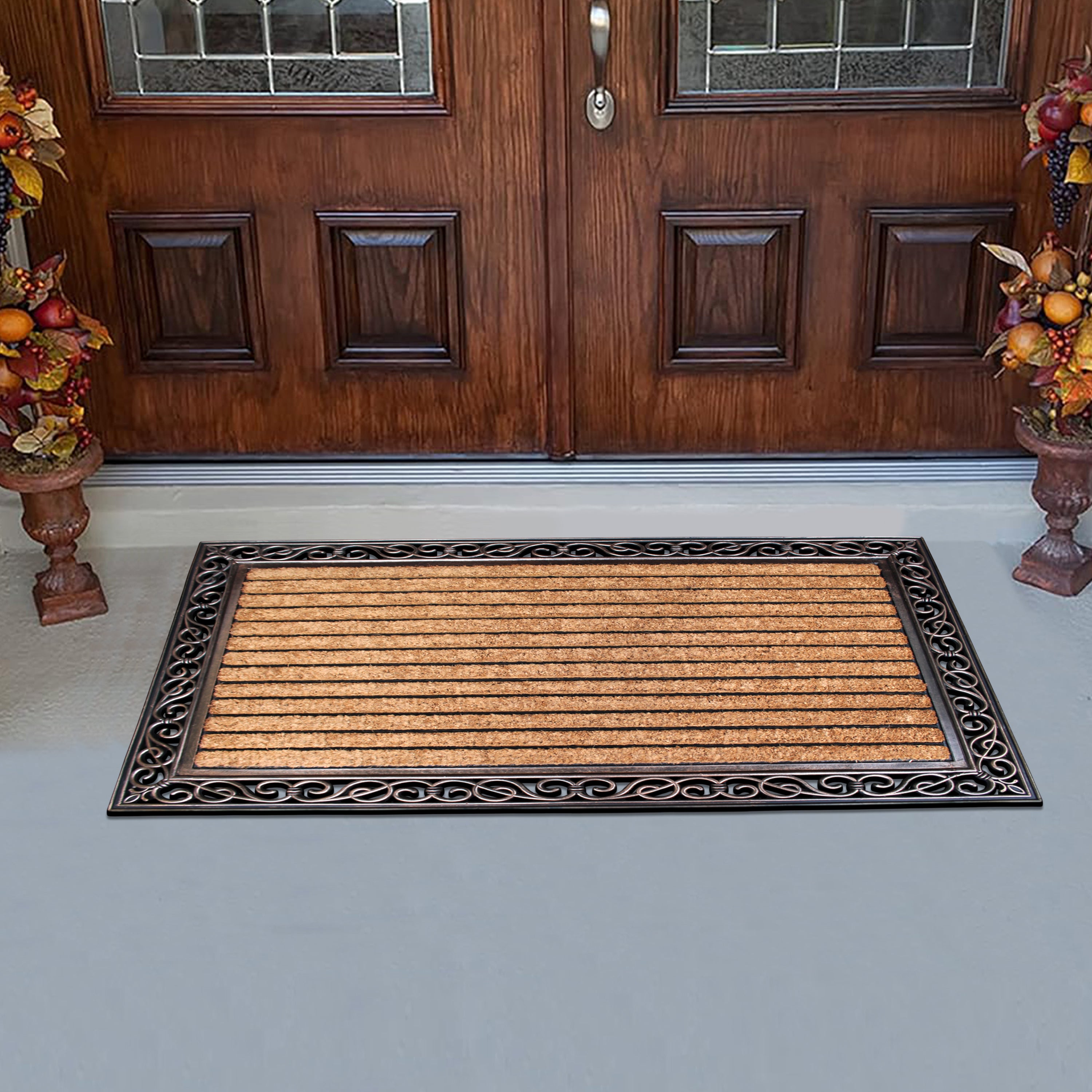 front door rubber coir mat with dirt scraping strips