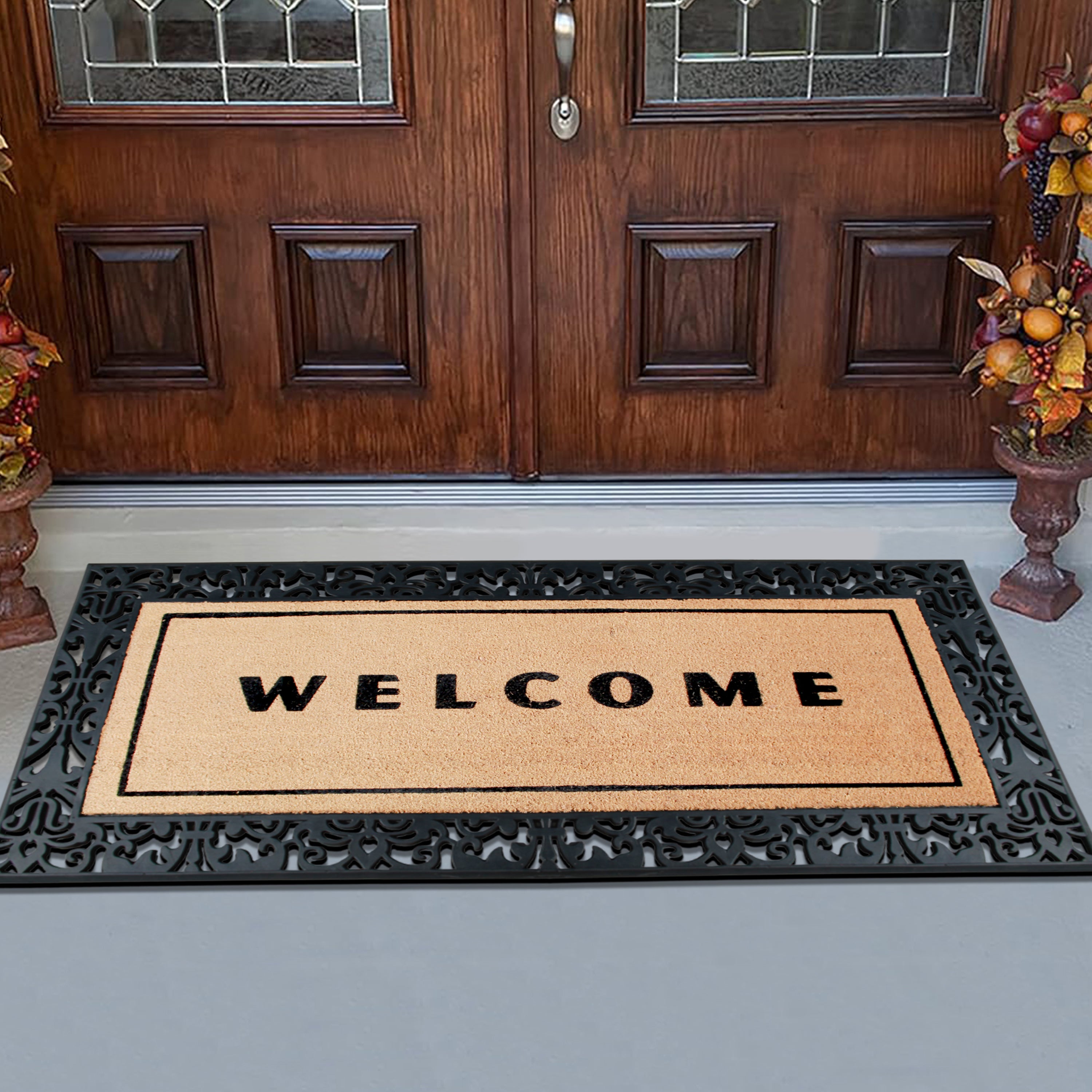 Front door coir entry mat welcome design 30x18 inch