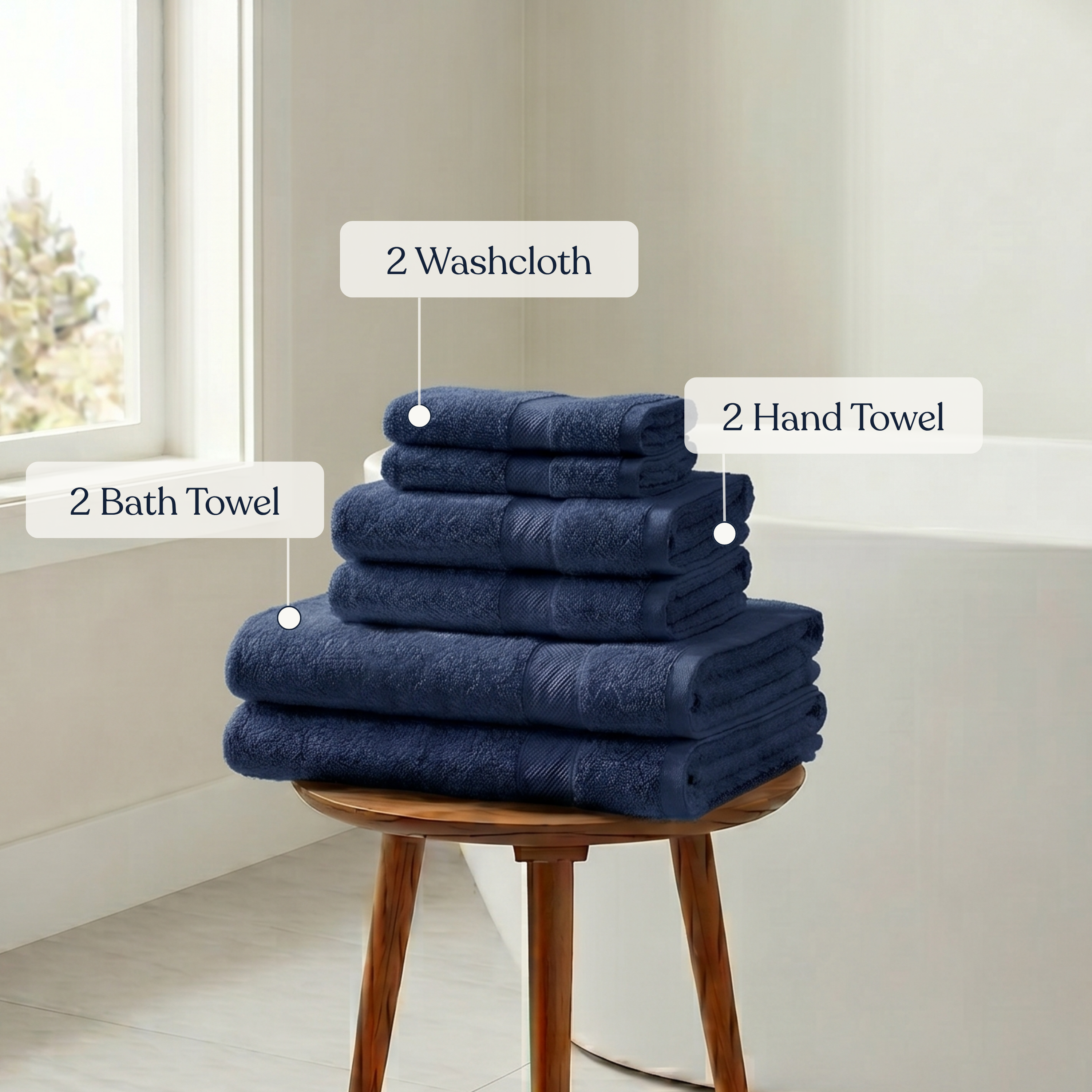 Delara GOTS Certified Organic Cotton Towel Set 6-Piece, Ultra-Plush Spa Towels - 2 Bath, 2 Hand, 2 Washcloths