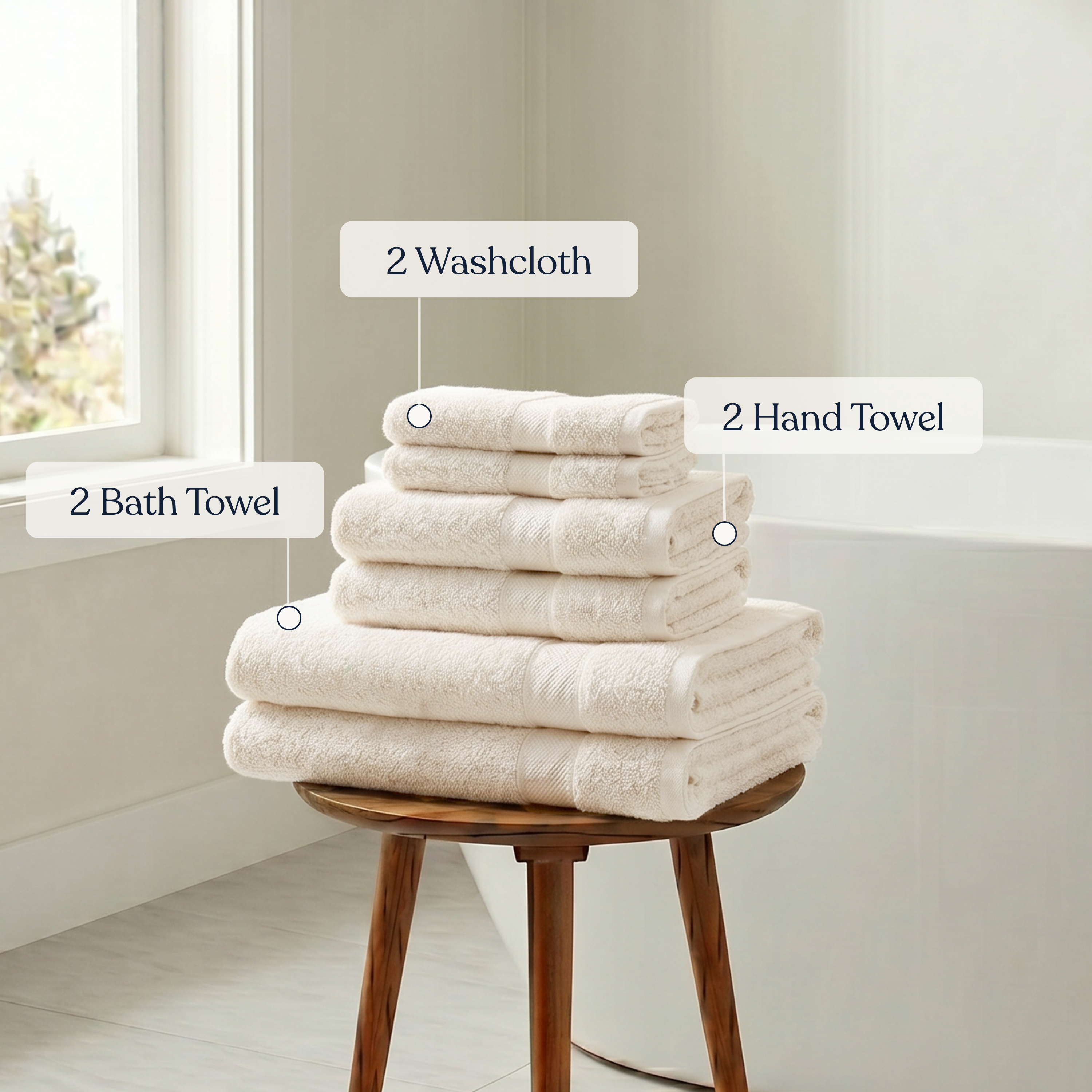 Delara GOTS Certified Organic Cotton Towel Set 6-Piece, Ultra-Plush Spa Towels - 2 Bath, 2 Hand, 2 Washcloths
