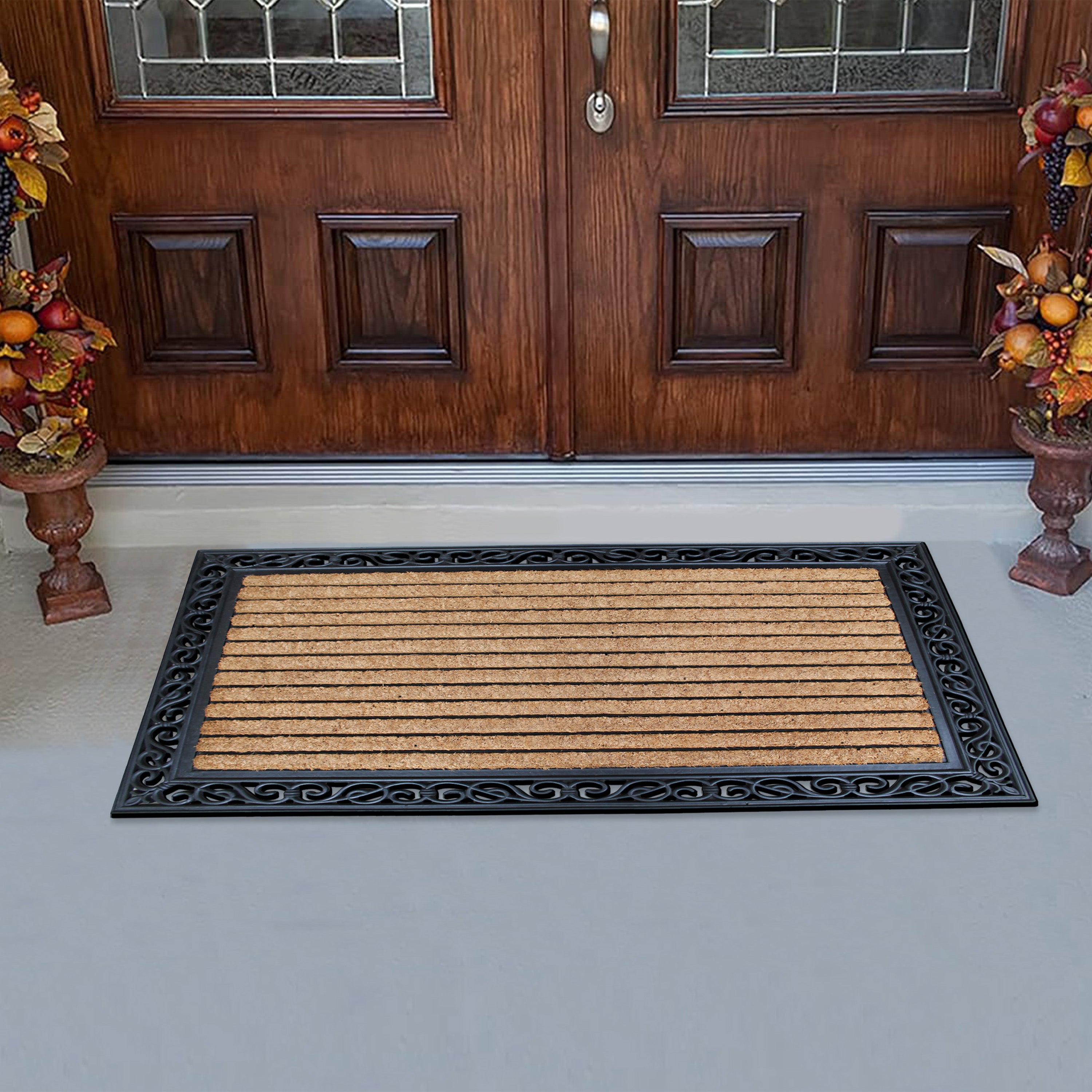 front door rubber coir mat with dirt scraping strips