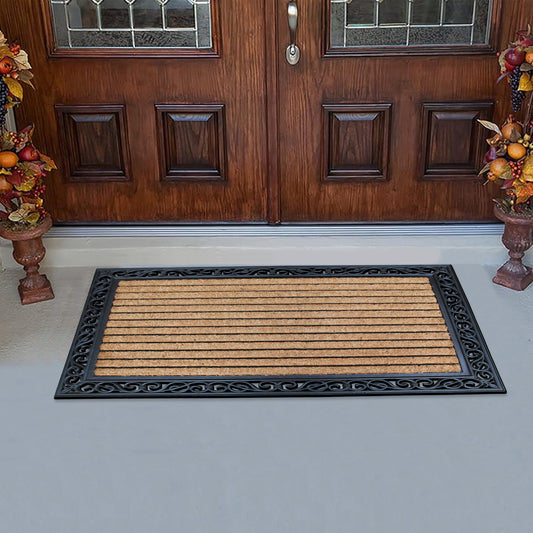 front door rubber coir mat with dirt scraping strips