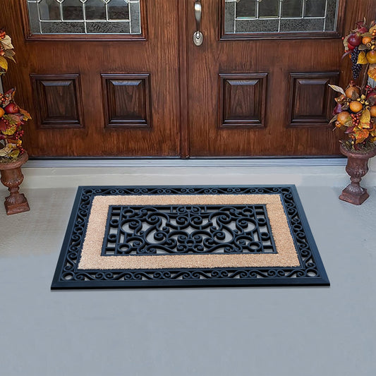 outdoor entry mat with coir insert and rubber border