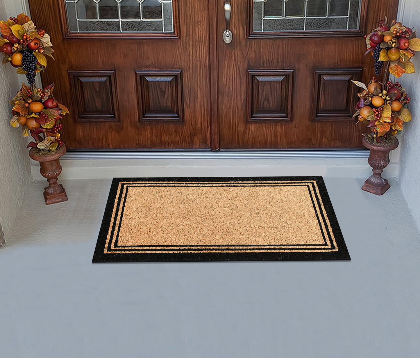 A1HC Natural Coir Doormat with Classic Border Heavy Duty PVC Backing Front Door Entry Mat 24" x 39"