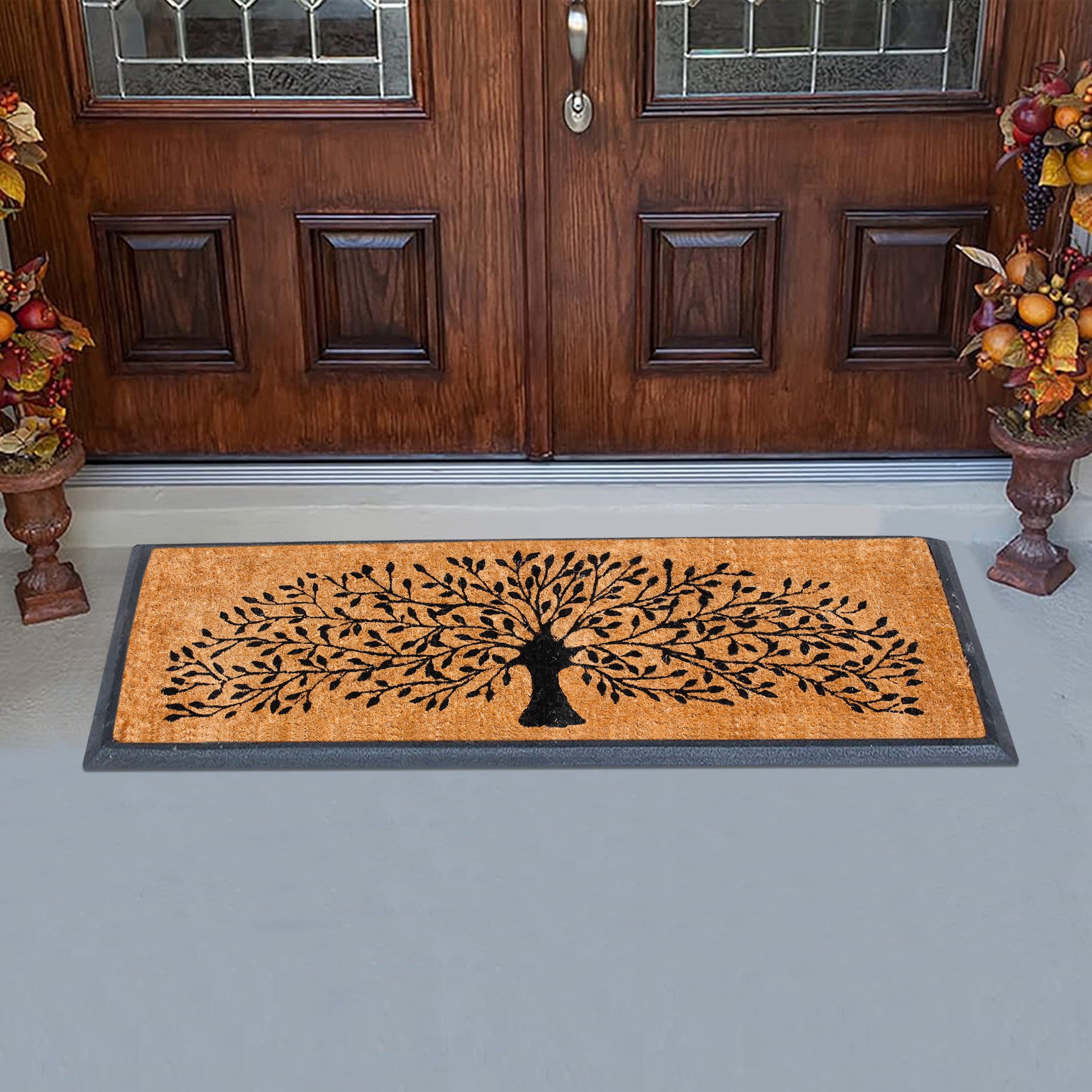 outdoor entry mat coir dirt scraper tree design