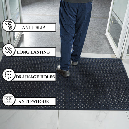 A1HC All Purpose Rubber Extra Drain 70% Floor Mat 41"X61" with Holes for High Traffic Area Mat Black