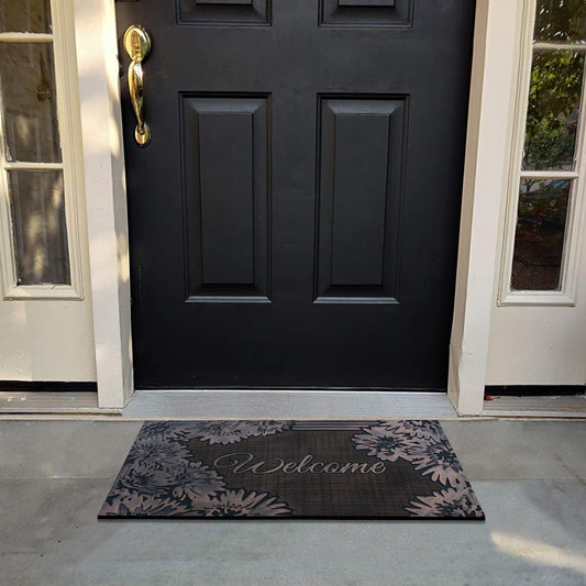 outdoor entryway rubber mat with floral border