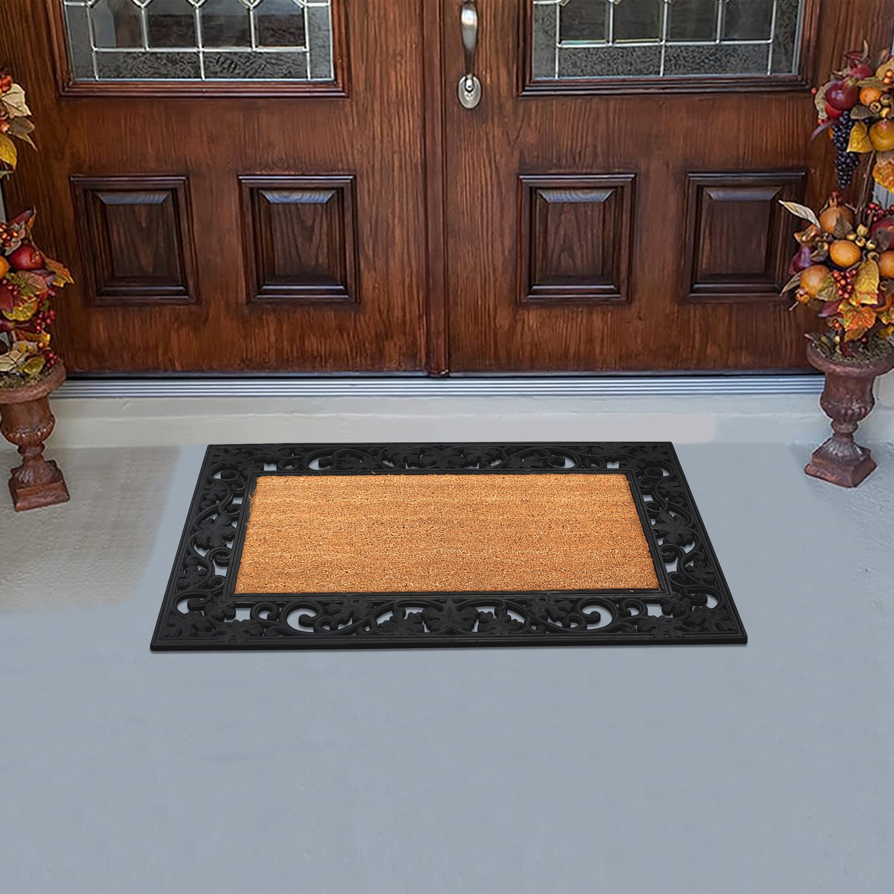 outdoor entry mat coir center rubber border design