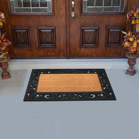 outdoor entry mat coir center rubber border design