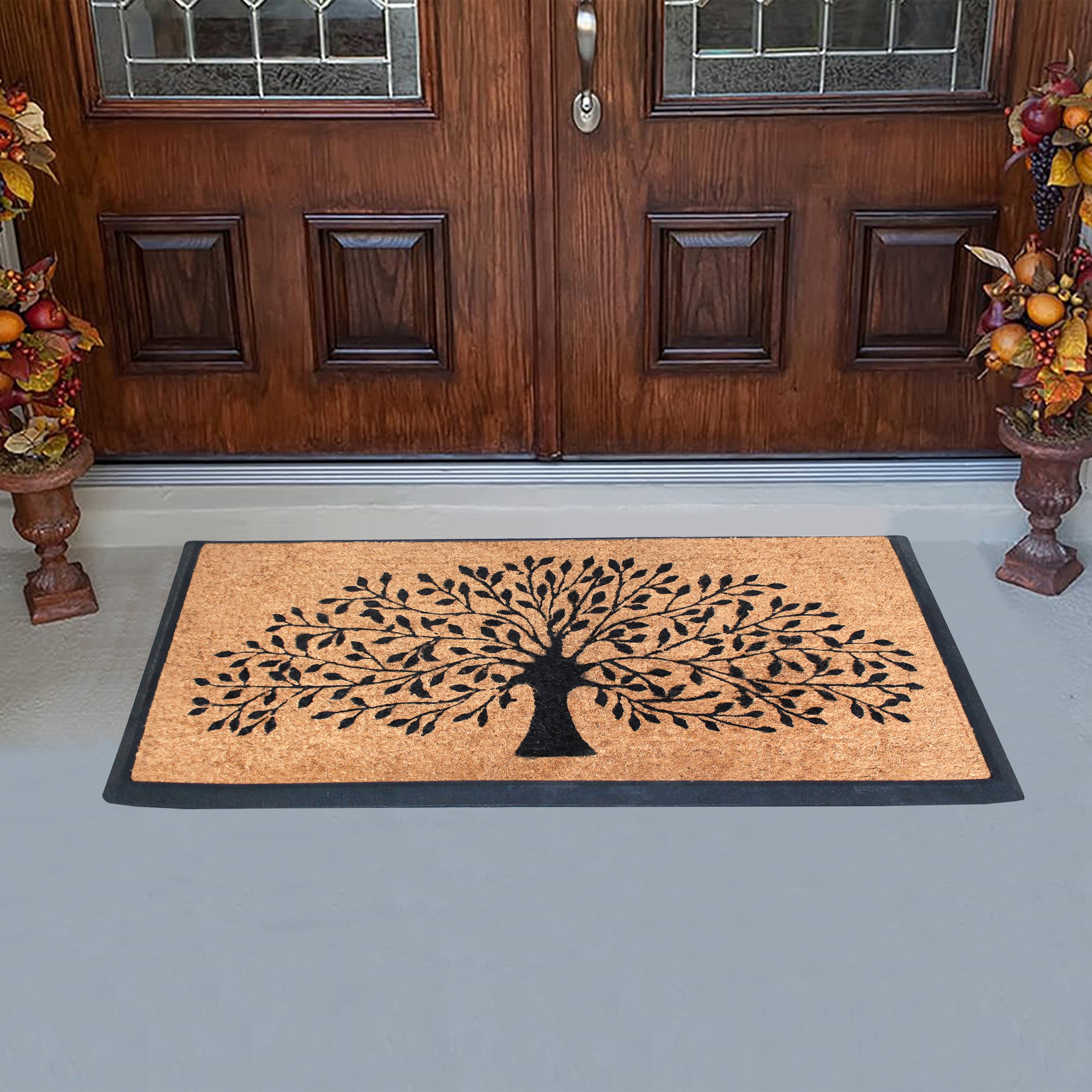 A1HC Tree Design Coir Door Mat Outdoor Front Door Entryway Mat with Non-Slip Backing