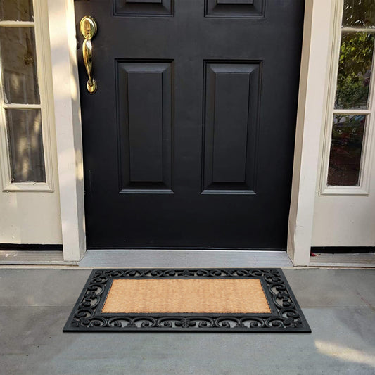 outdoor entry mat coir plain center scroll design