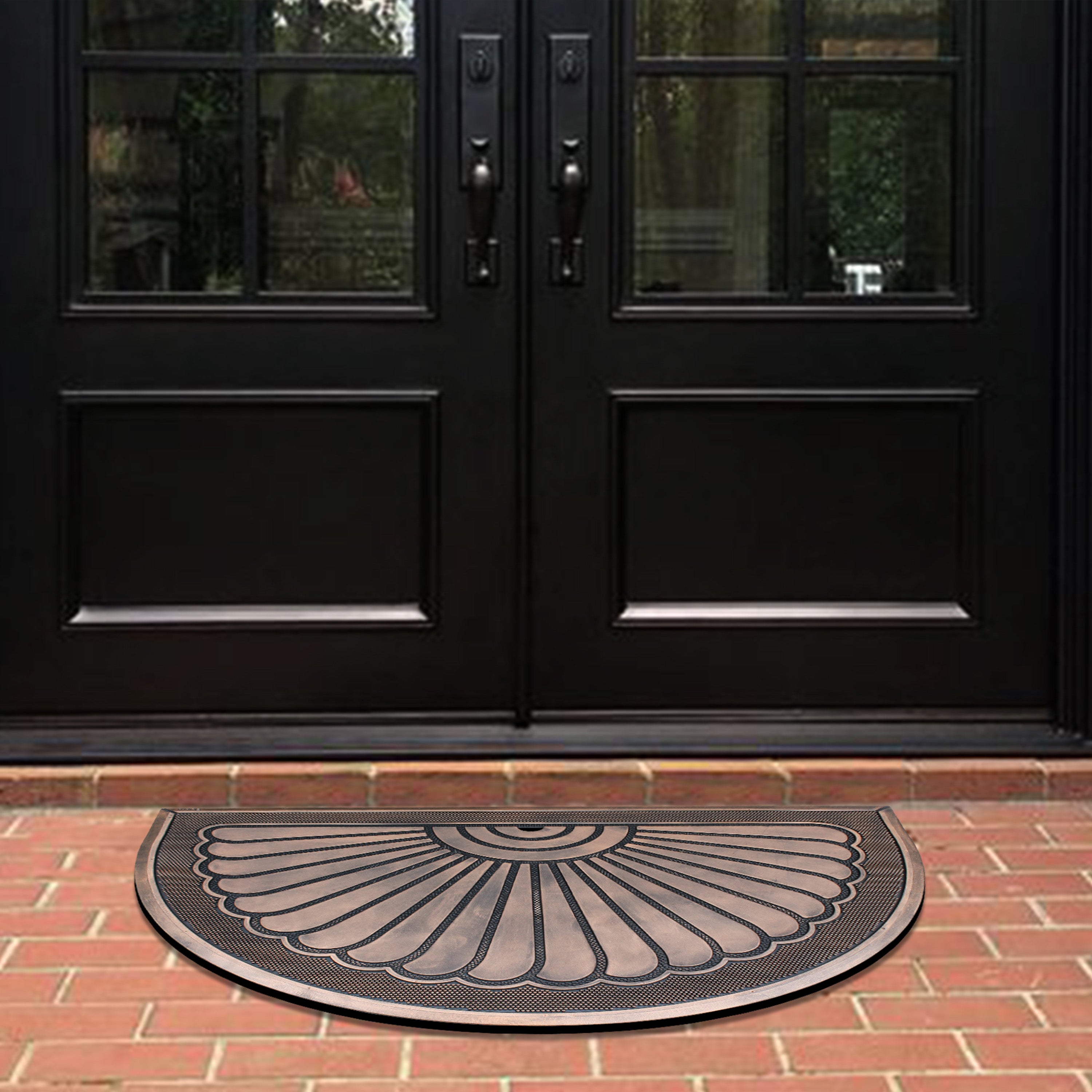 outdoor rubber entryway mat with fan design