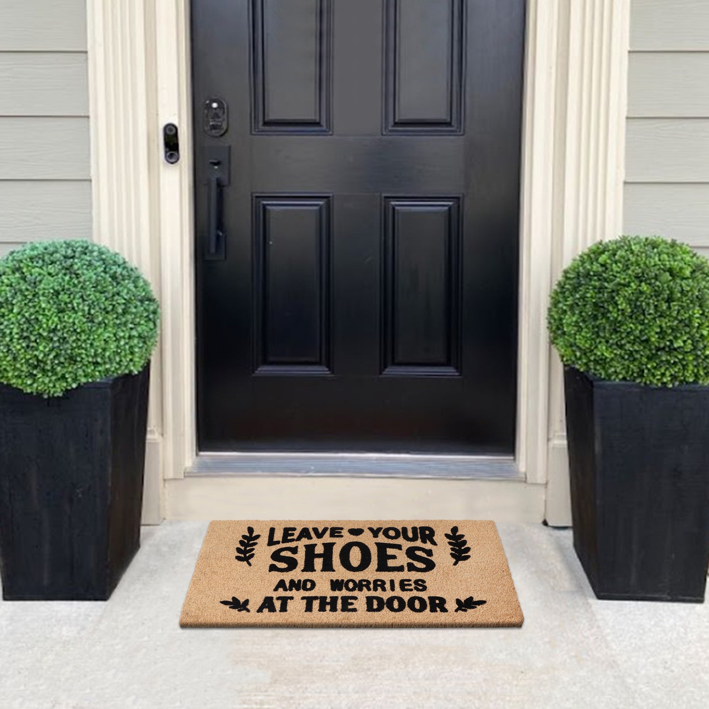 A1HC Natural Coir Flocked Door mat with Heavy Duty Non-Slip PVC Backing, Low-Profile Durable Doormat