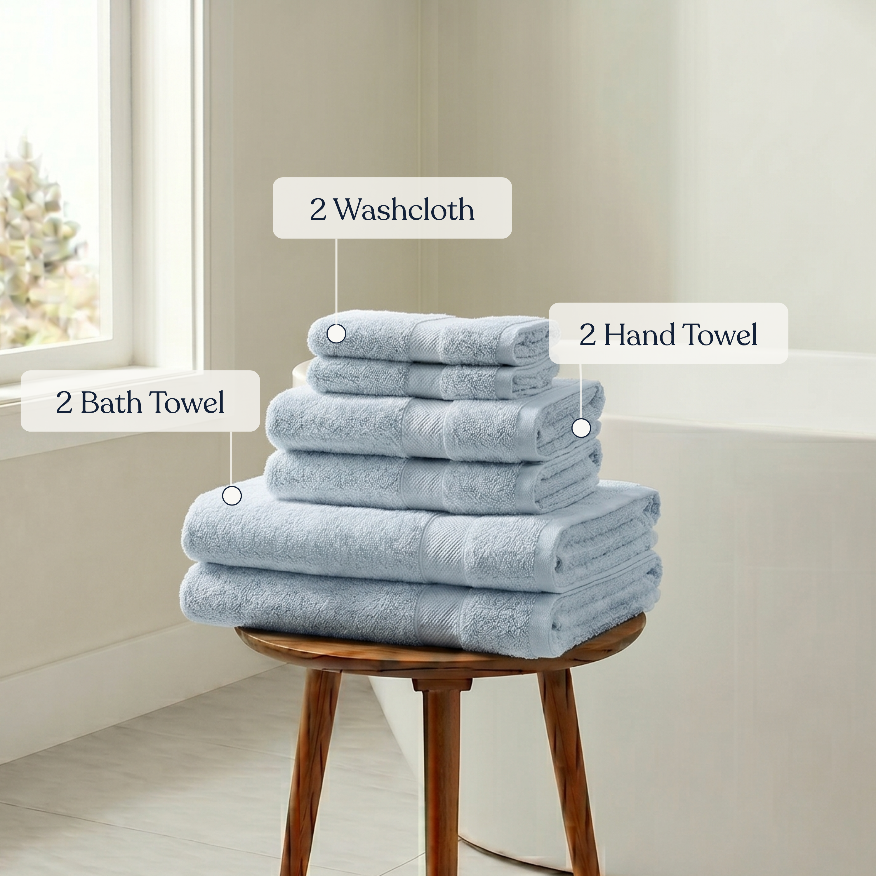 Delara GOTS Certified Organic Cotton Towel Set 6-Piece, Ultra-Plush Spa Towels - 2 Bath, 2 Hand, 2 Washcloths