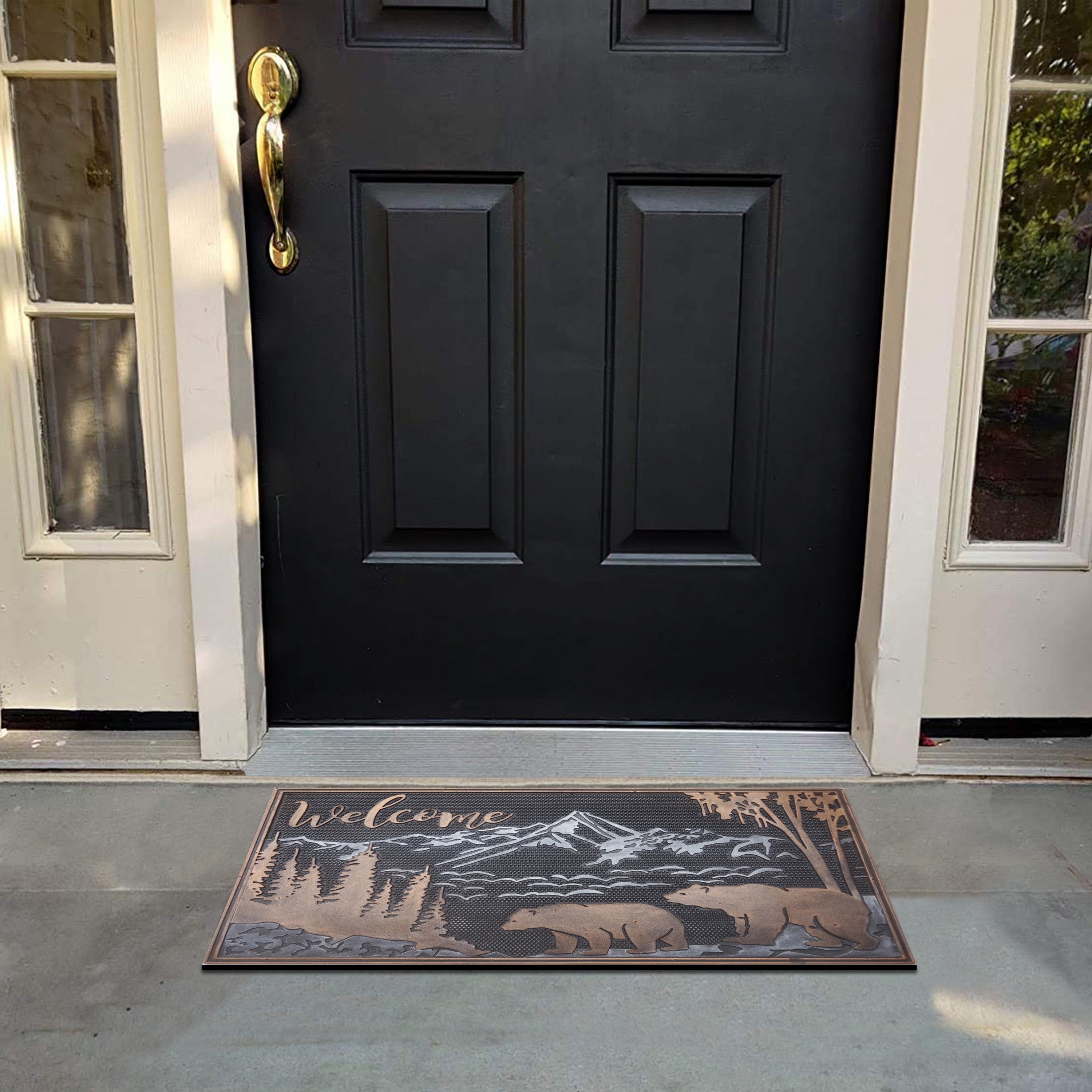 Non-slip rubber front door mat with wildlife design