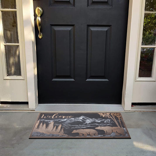 Non-slip rubber front door mat with wildlife design