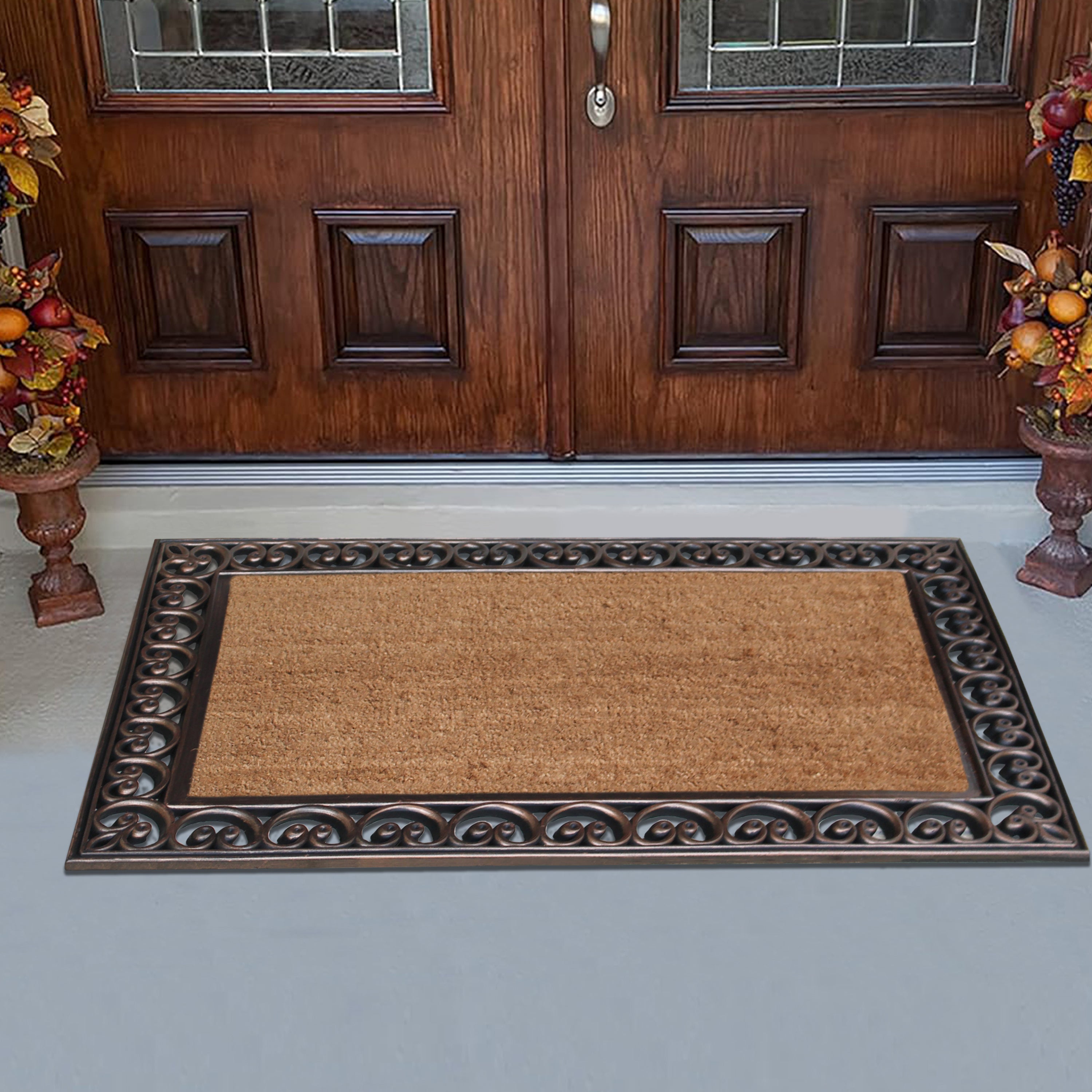 A1HC Plain Coir Rubber Door Mat 30" x 48" Outdoor Entryway Front Door Mat with Scroll Border