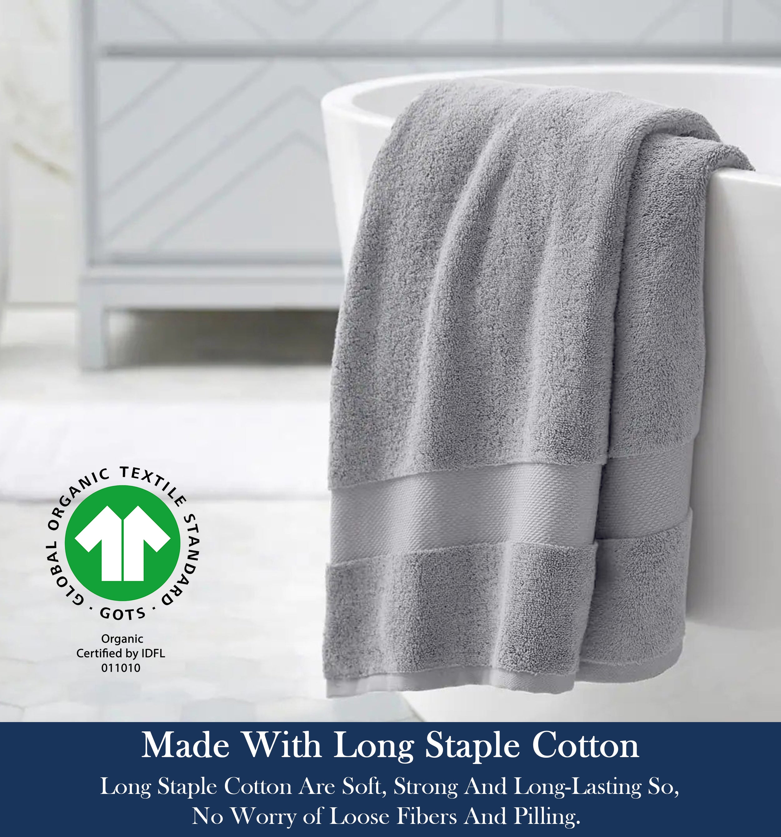 Delara GOTS Certified Organic Cotton Towel Set 6-Piece, Ultra-Plush Spa Towels - 2 Bath, 2 Hand, 2 Washcloths