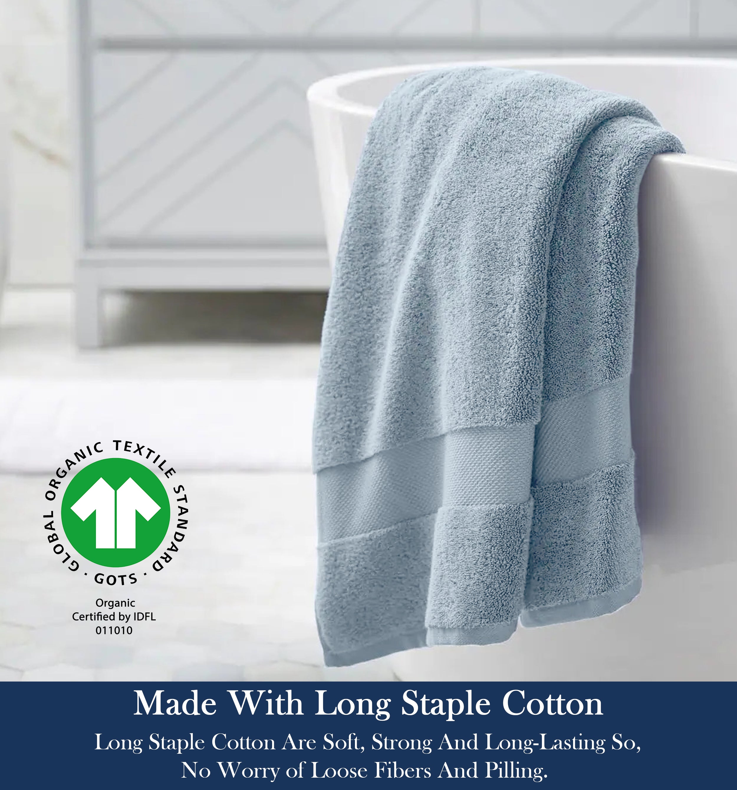Delara GOTS Certified Organic Cotton Towel Set 6-Piece, Ultra-Plush Spa Towels - 2 Bath, 2 Hand, 2 Washcloths